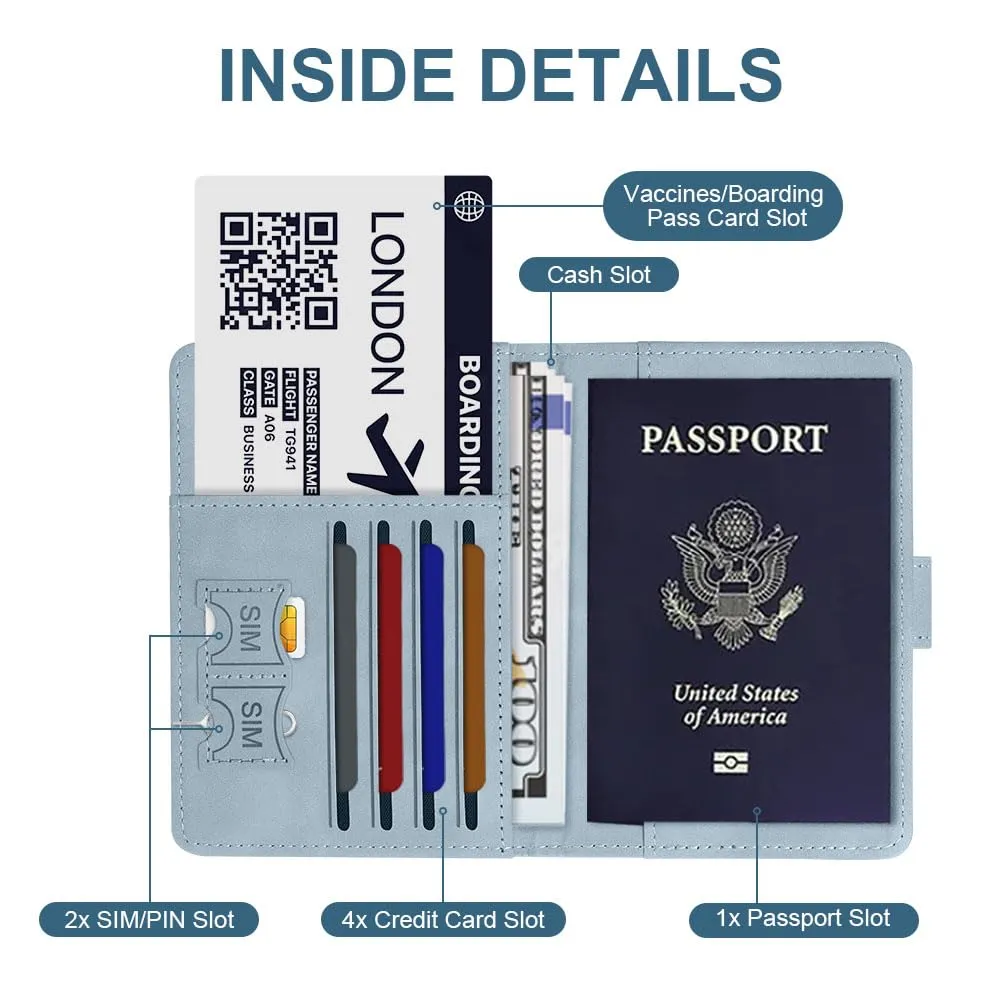 OFFCUP Custodia per Passaporto in Pelle PU con Blocco RFID ed Etichetta Valigia, Azzurro - immagine 4