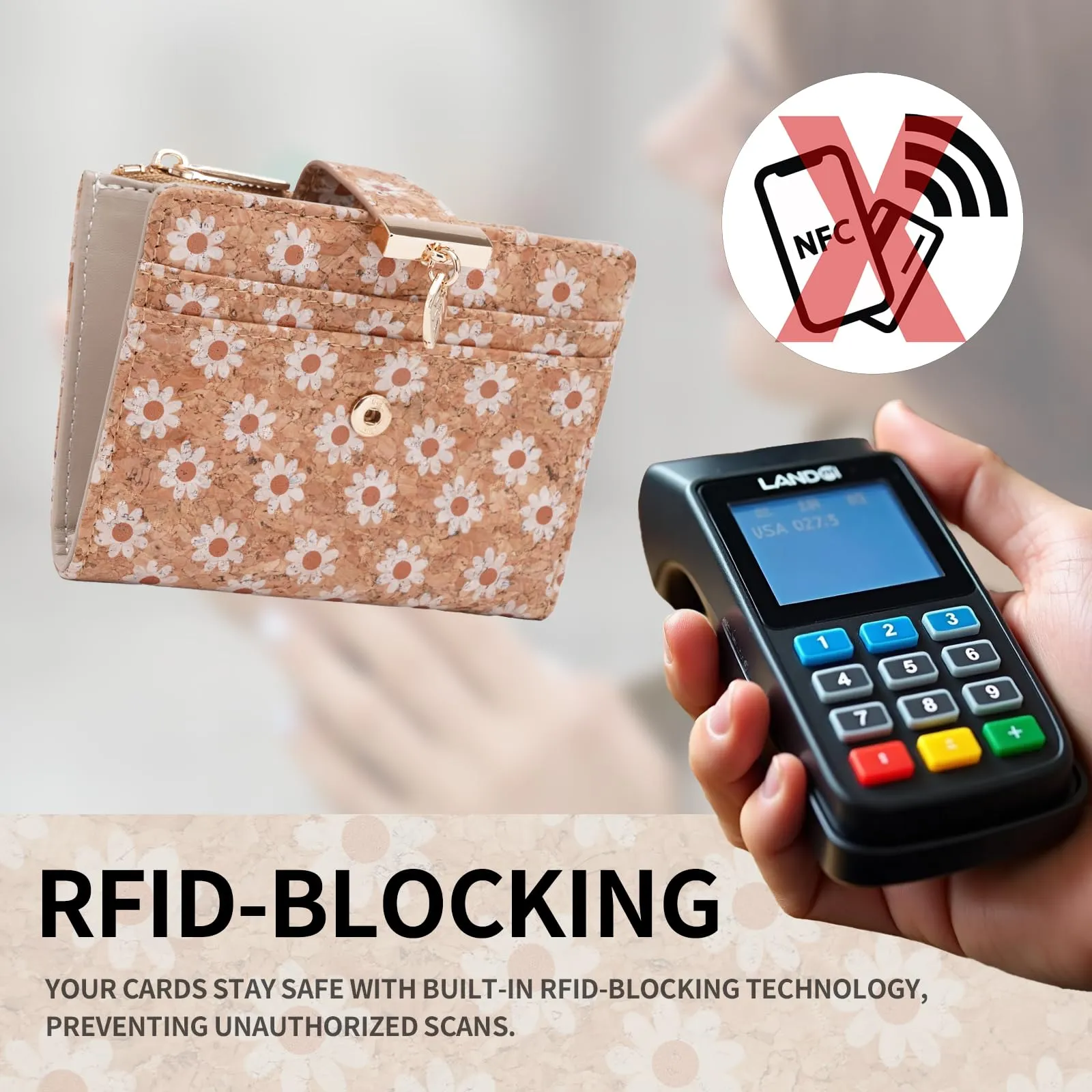 Pomelo Best Portafoglio Donna Compatto con Zip e Scomparti per Carte (Margheritine) - immagine 4