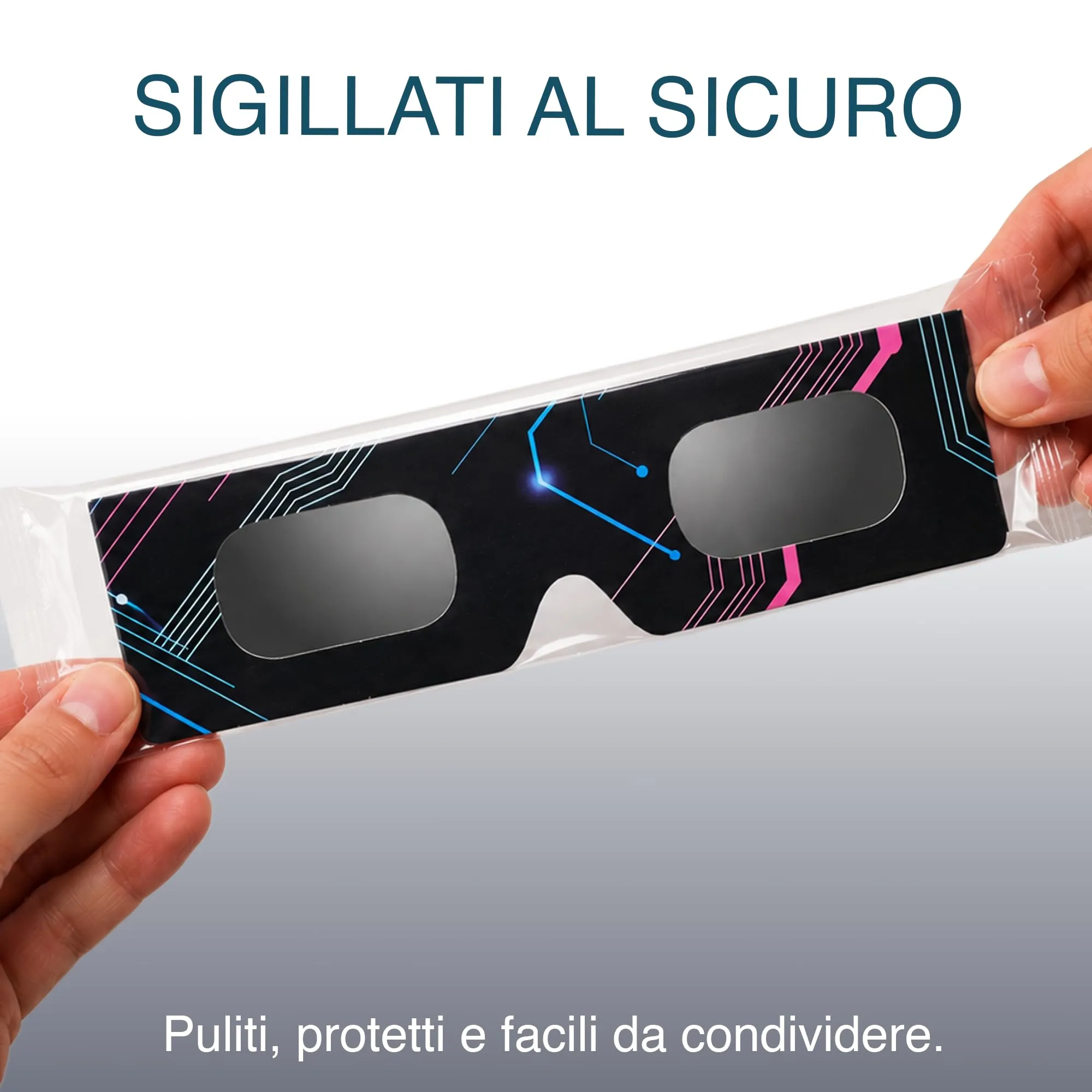 Safe Eclipse Occhiali per Eclissi Solare, Montatura 45 mm, EN ISO 12312-2:2015, Circuit Board, Confezione da 2 - immagine 6