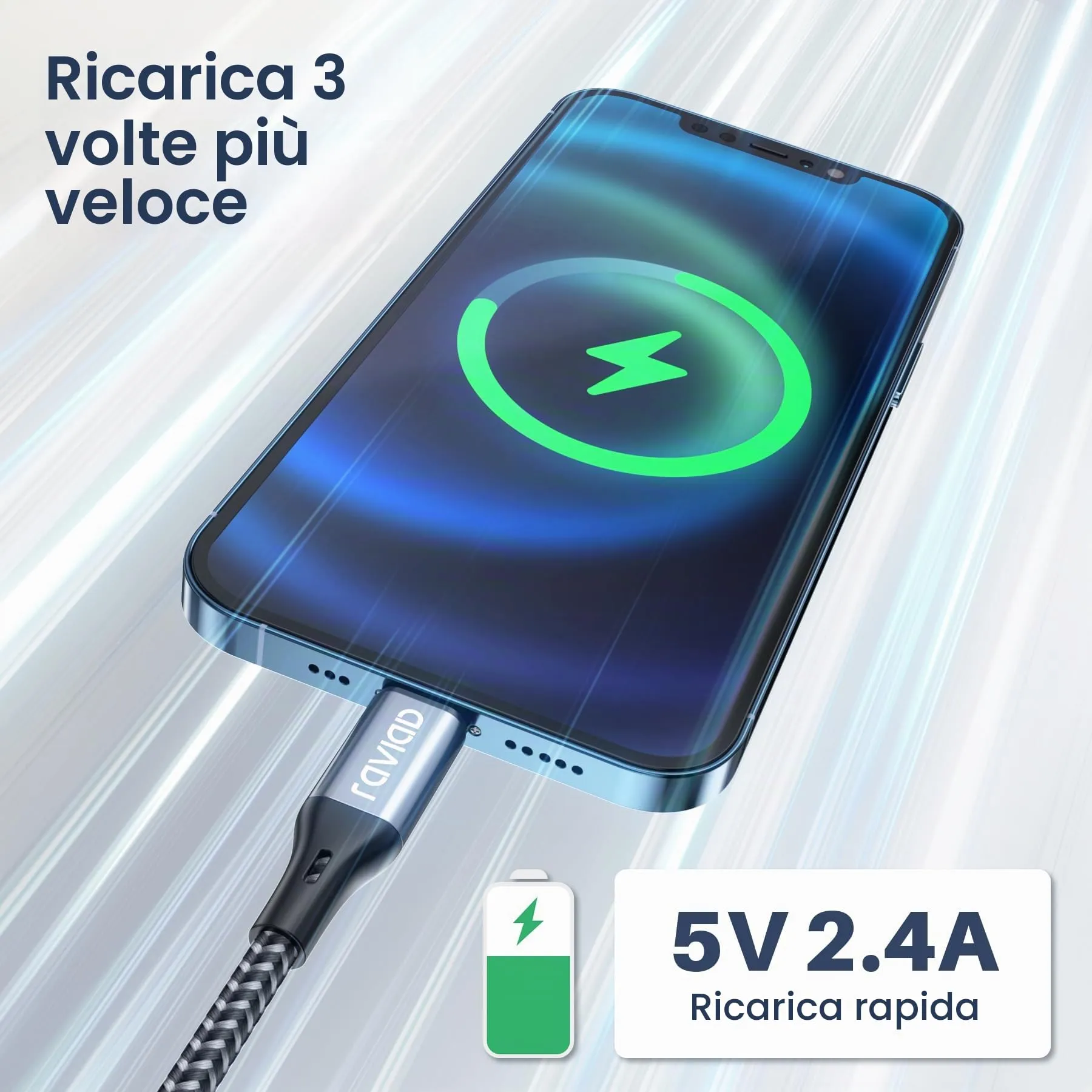 RAVIAD Cavo iPhone 1.2M Certificato MFi Carica Rapida - immagine 4