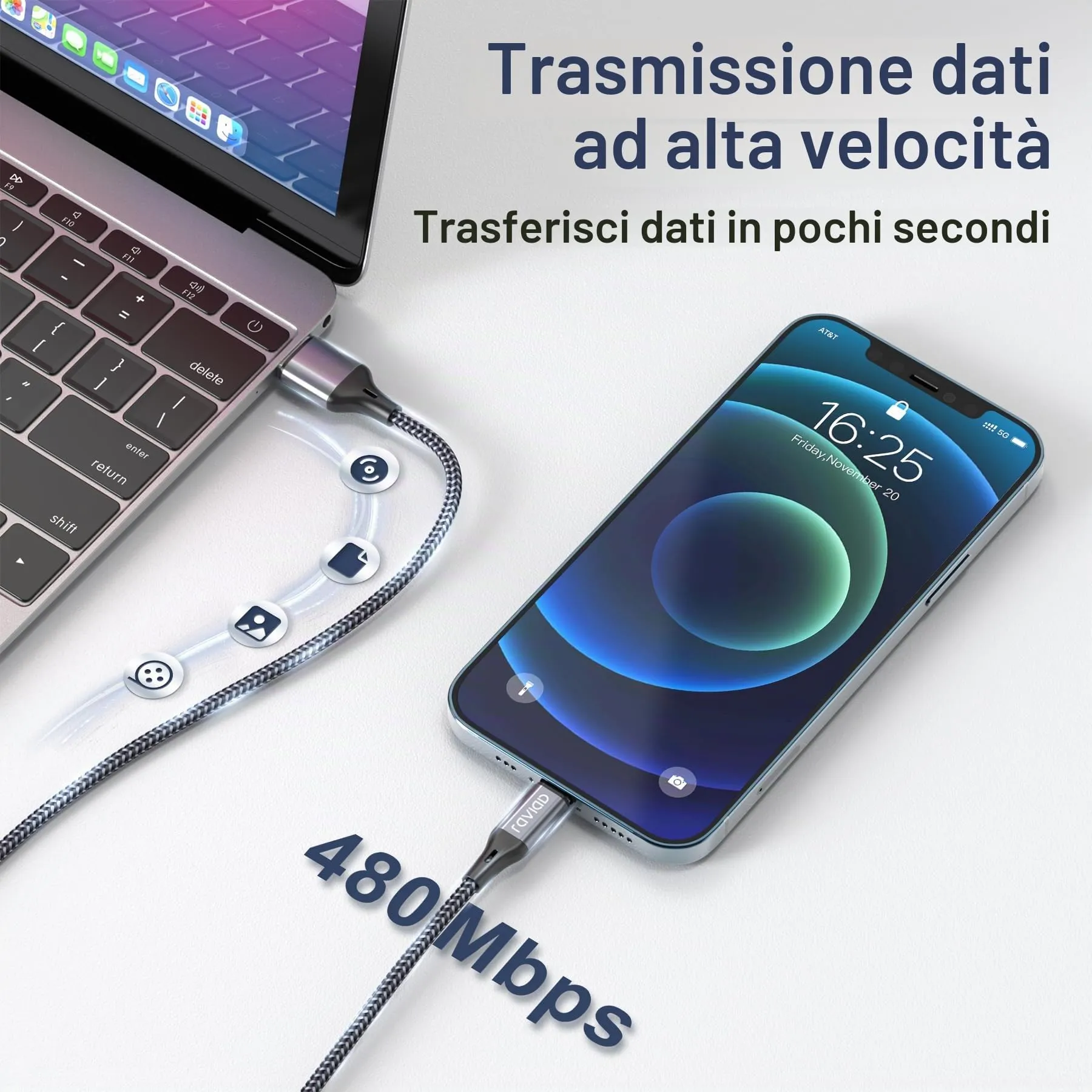 RAVIAD Cavo iPhone 1.2M Certificato MFi Carica Rapida - immagine 6