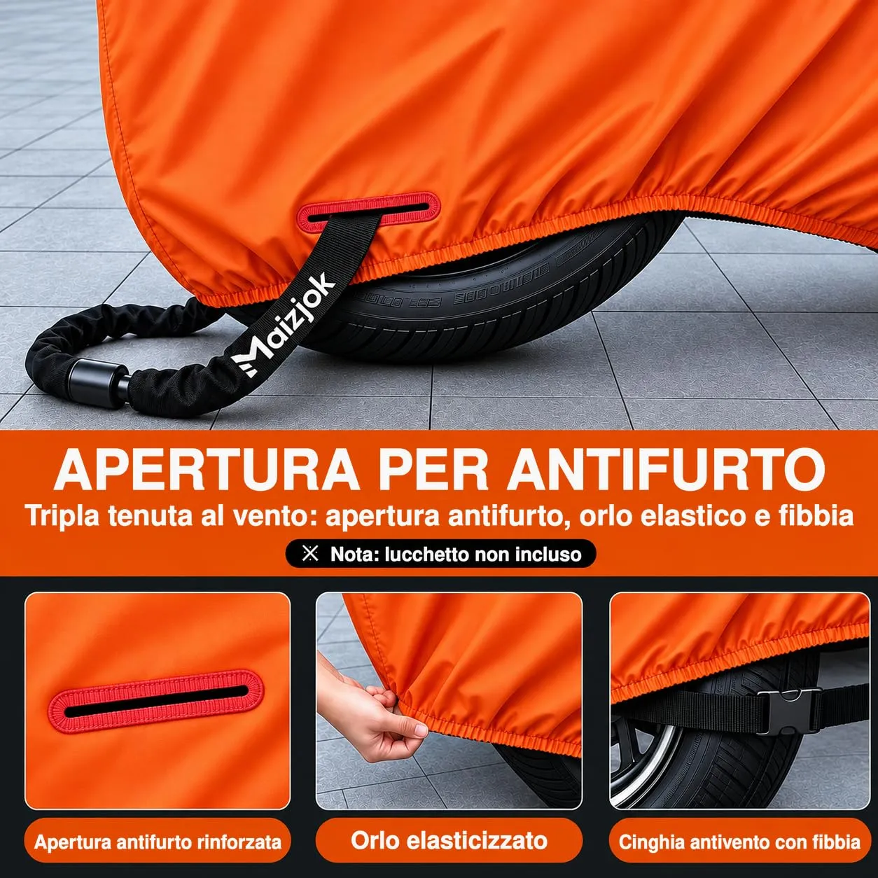 Maizjok Telo Moto Impermeabile 210D XXL 275x105x125 cm - immagine 5