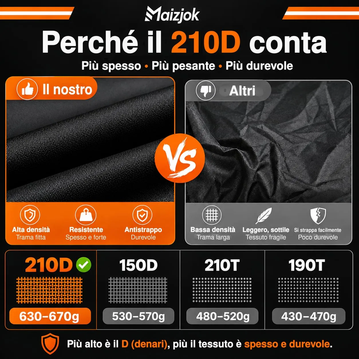 Maizjok Telo Moto Impermeabile 210D XXL 275x105x125 cm - immagine 8