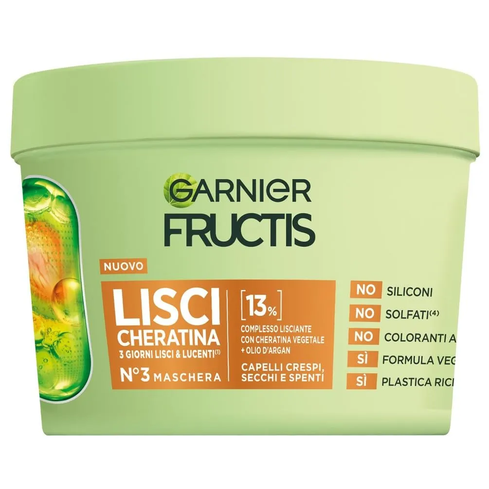 Garnier Fructis Maschera Lisci Cheratina con Olio di Argan, Effetto Anti-Crespo, 370 ml - immagine 1