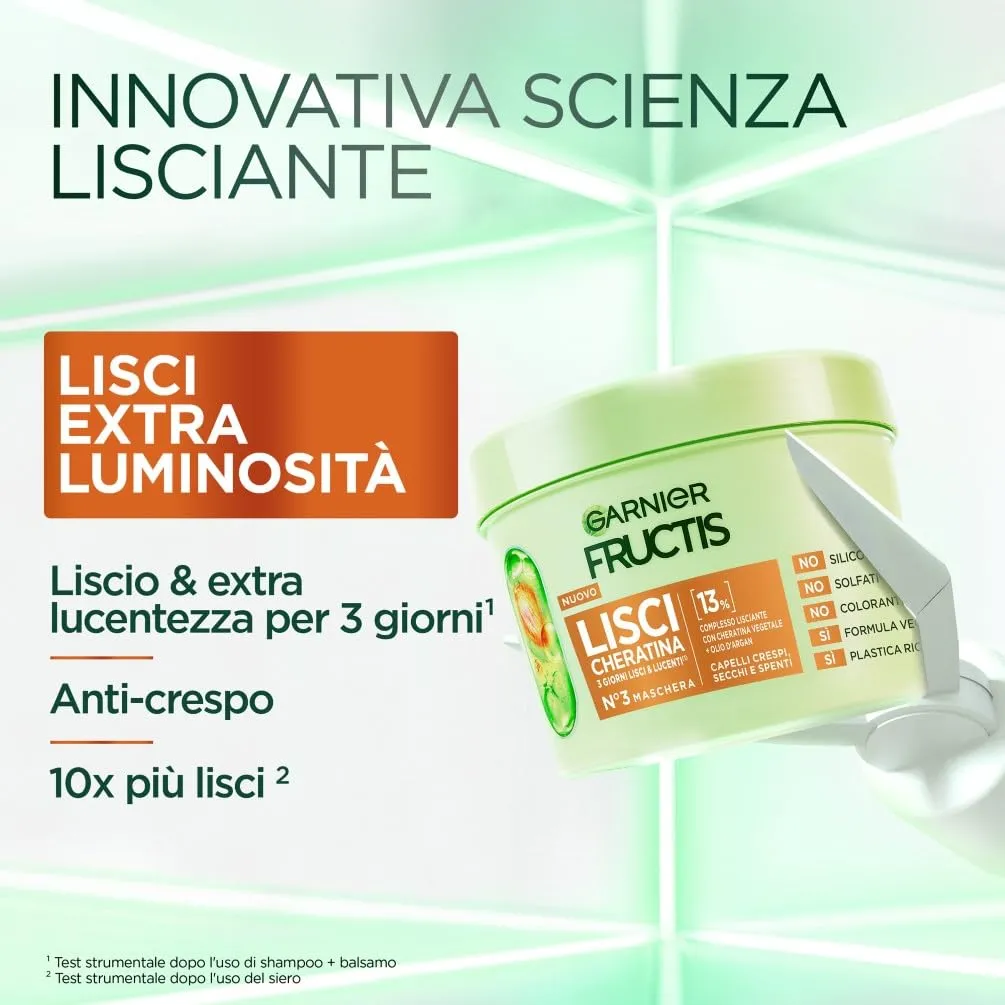 Garnier Fructis Maschera Lisci Cheratina con Olio di Argan, Effetto Anti-Crespo, 370 ml - immagine 2