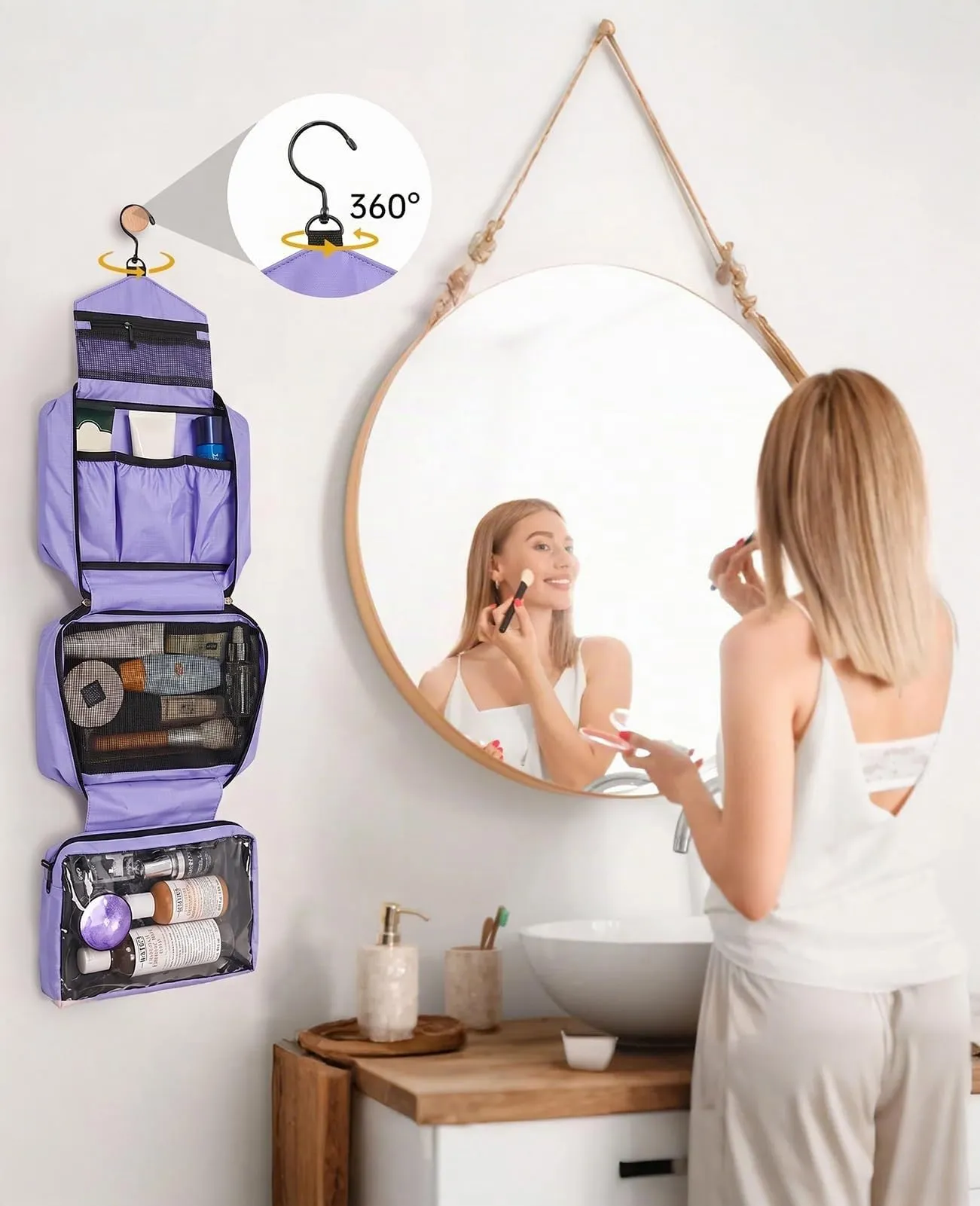 Seaforie Beauty Case da Viaggio per Uomo e Donna, Viola, 28,5 * 19,3 * 12,3 cm - immagine 3