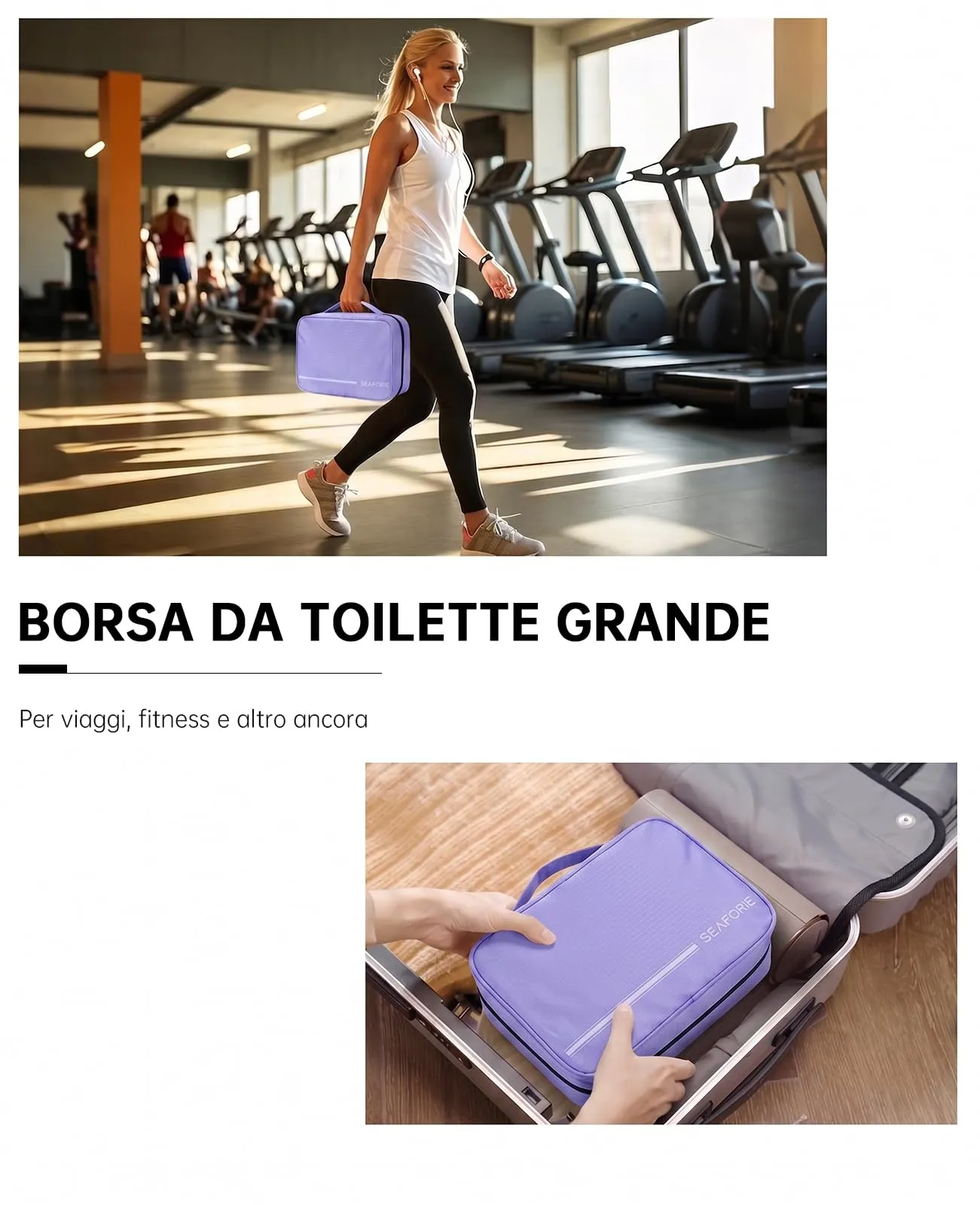 Seaforie Beauty Case da Viaggio per Uomo e Donna, Viola, 28,5 * 19,3 * 12,3 cm - immagine 6