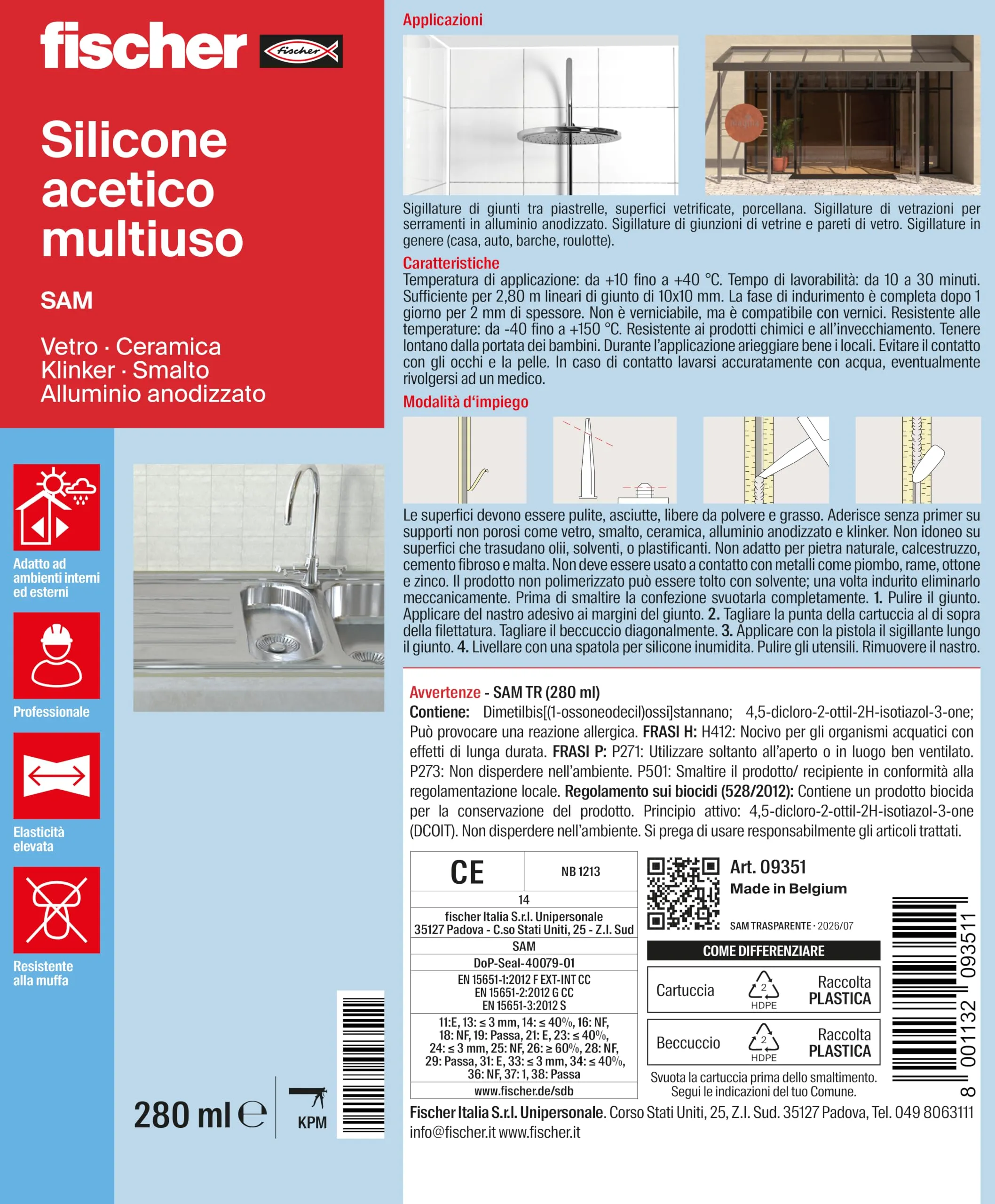 Fischer SAM Silicone Acetico Multiuso Trasparente, 3 Pezzi - immagine 2