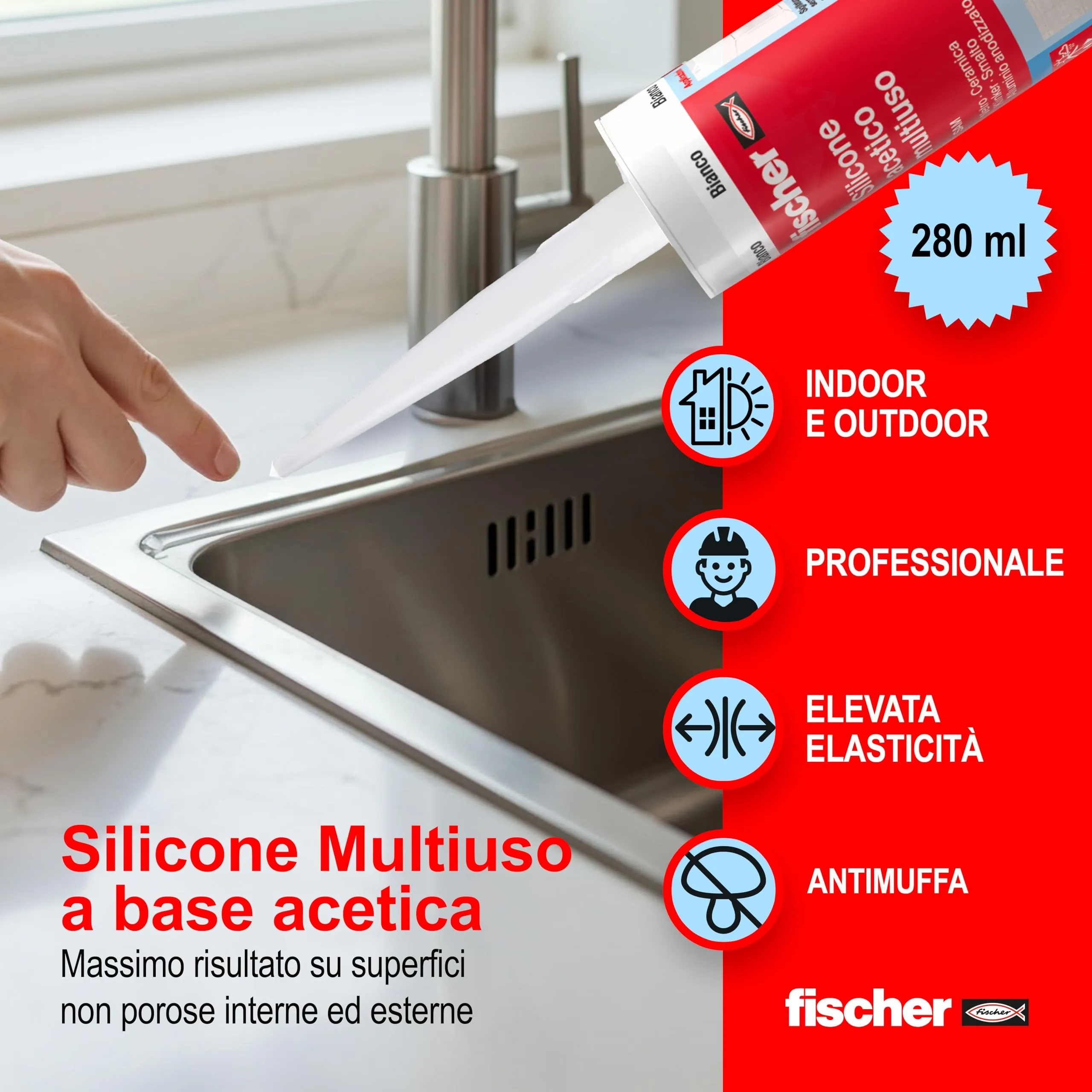 Fischer SAM Silicone Acetico Multiuso Trasparente, 3 Pezzi - immagine 3
