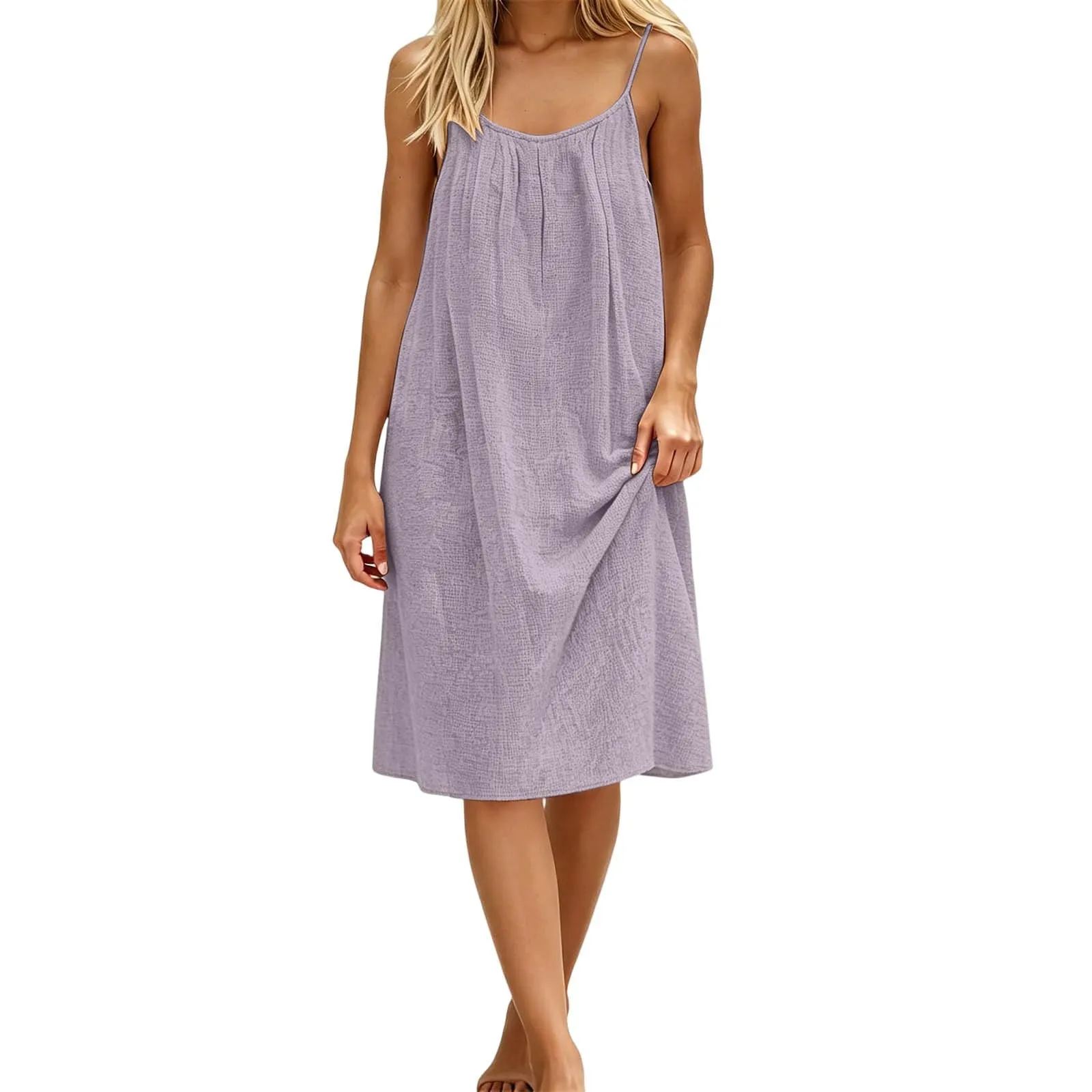 Generico Vestito Lungo Estivo Donna Senza Maniche Viola Chiaro - immagine 6