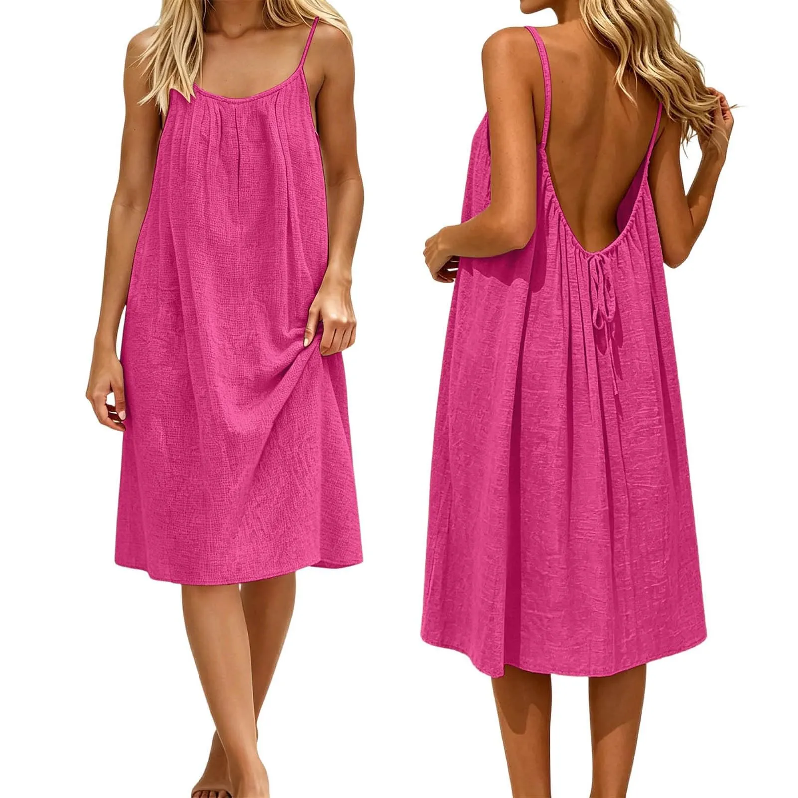 Generico Vestito Lungo Estivo Donna Senza Maniche, Rosa Caldo - immagine 1