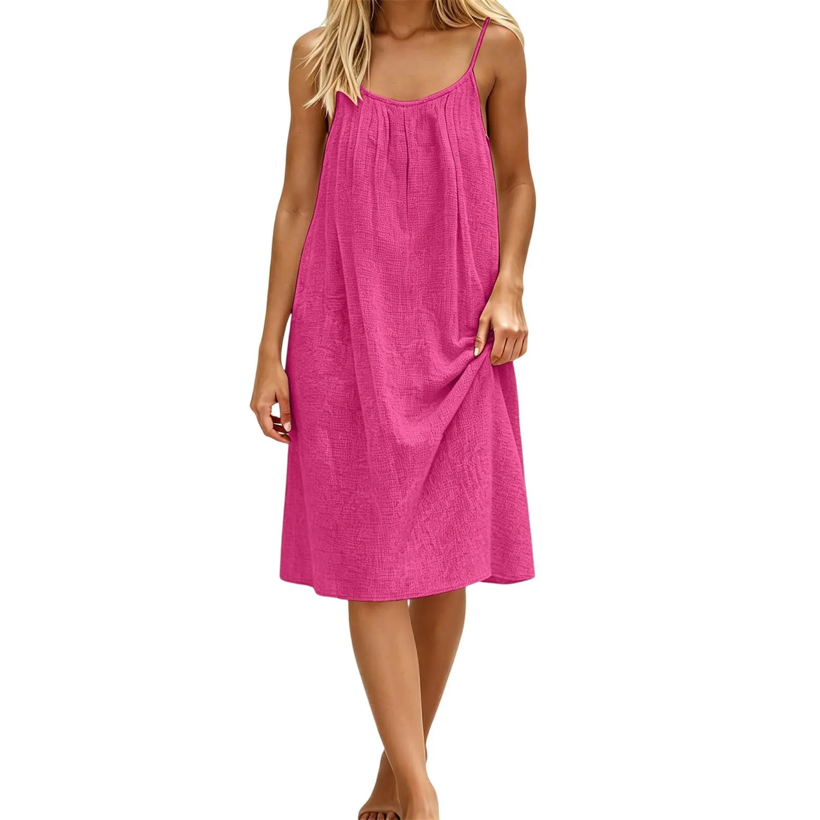 Generico Vestito Lungo Estivo Donna Senza Maniche, Rosa Caldo - immagine 6