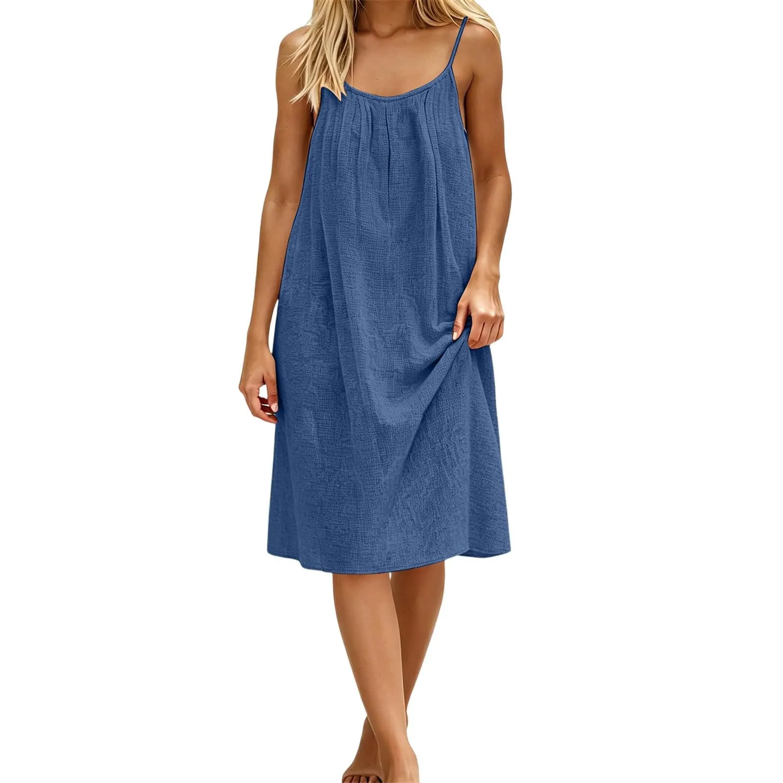 Generico Vestito Lungo Estivo Donna Senza Maniche, Marina - immagine 4