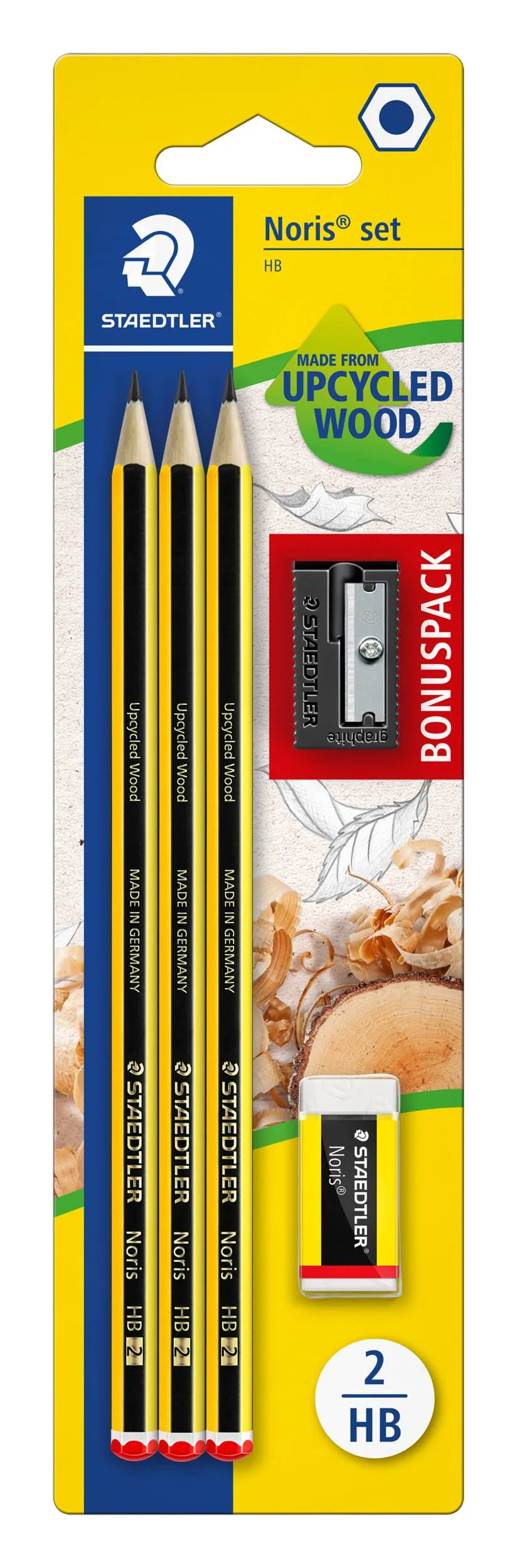 STAEDTLER Noris 120 Set - 3 HB Pencils, Eraser & Sharpener - immagine 1