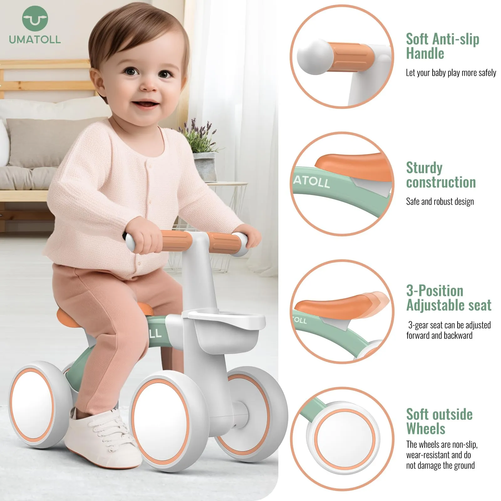 Umatoll Bici Senza Pedali per Bambini 1-2 Anni, Verde - immagine 2