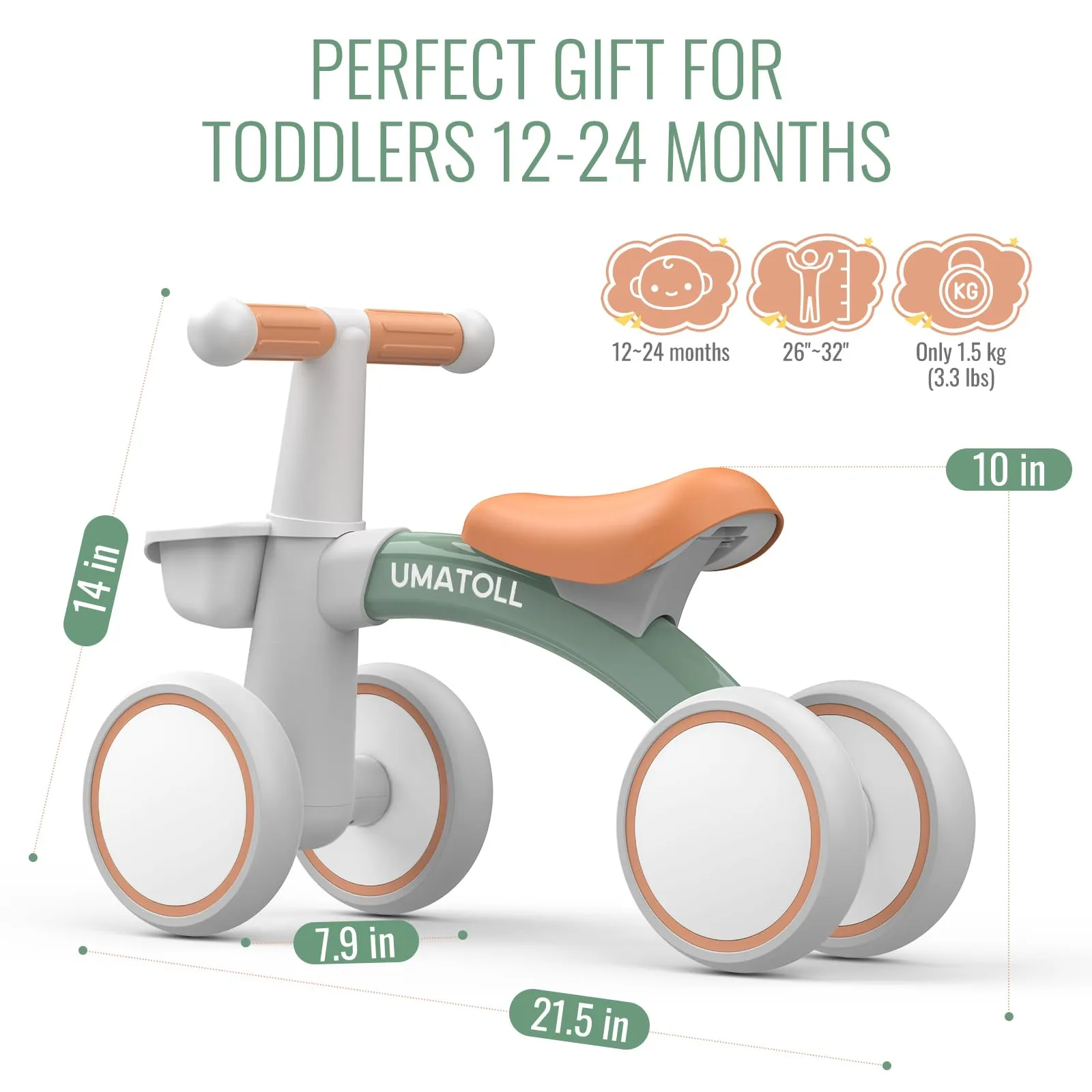 Umatoll Bici Senza Pedali per Bambini 1-2 Anni, Verde - immagine 9