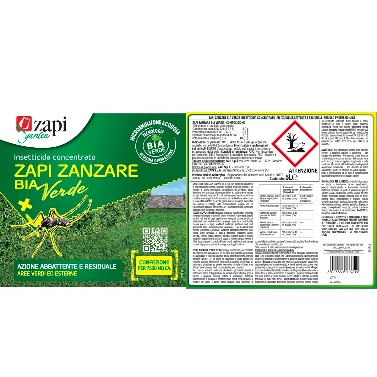 Zapi Zanzare Bia Verde Insetticida Antizanzare Concentrato per Esterno, 5 litri - immagine 3