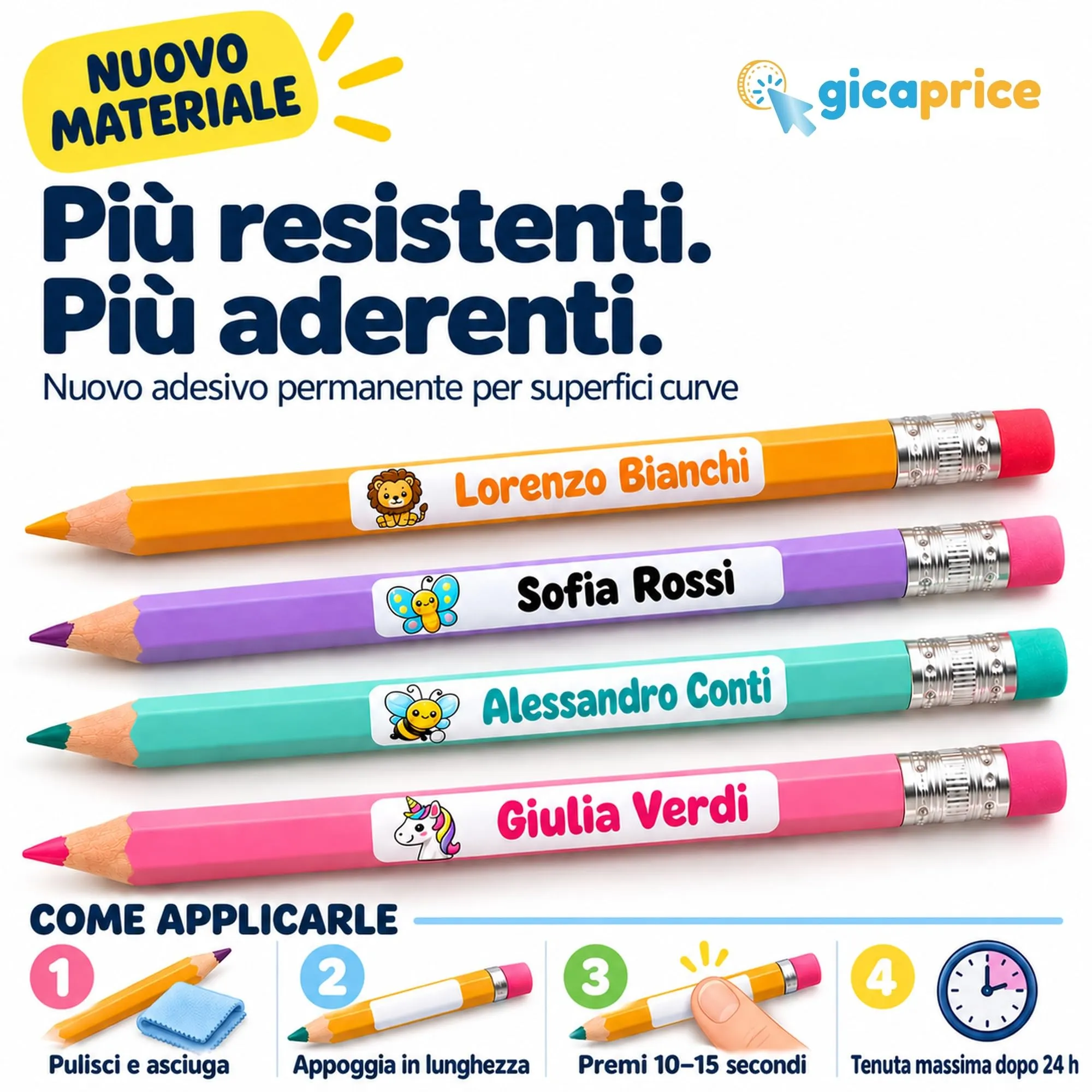 Gicaprice 150 Etichette Adesive Personalizzate Scuola 50x10mm Rosa - immagine 2