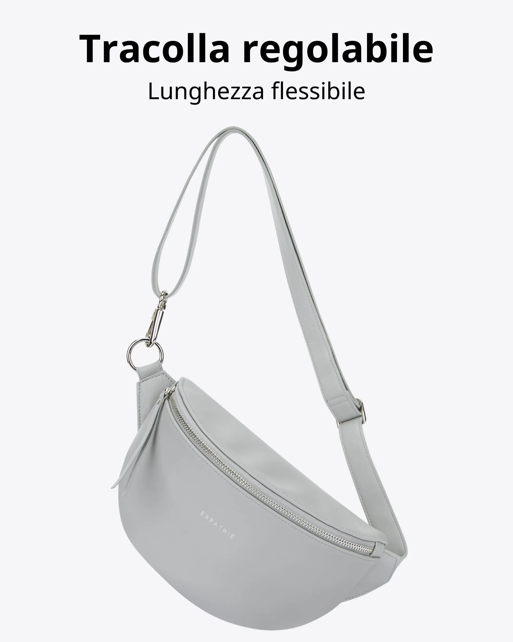 Expatrié Alice Small Marsupio Donna in Pelle Vegana, Grigio - immagine 4