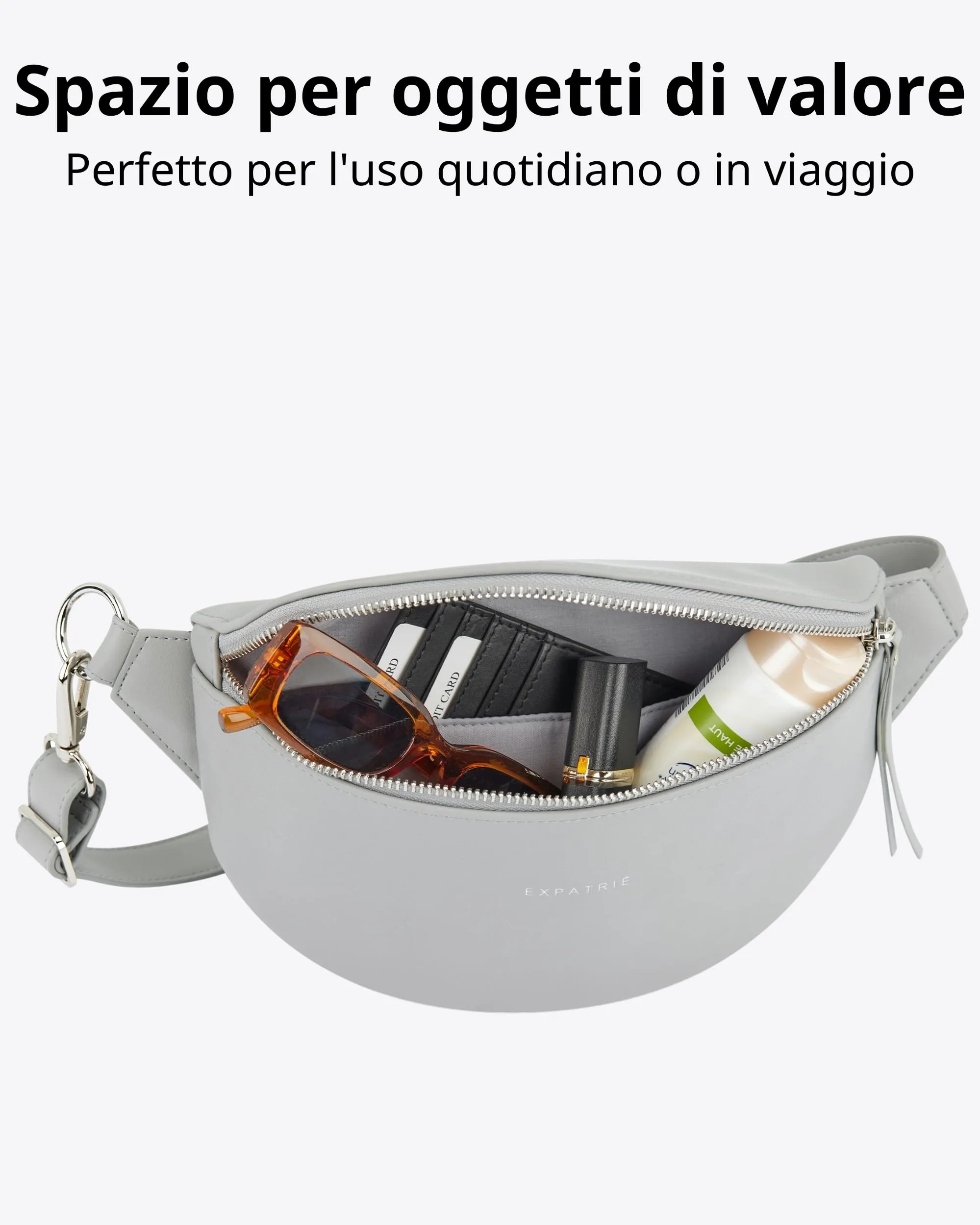 Expatrié Alice Small Marsupio Donna in Pelle Vegana, Grigio - immagine 5
