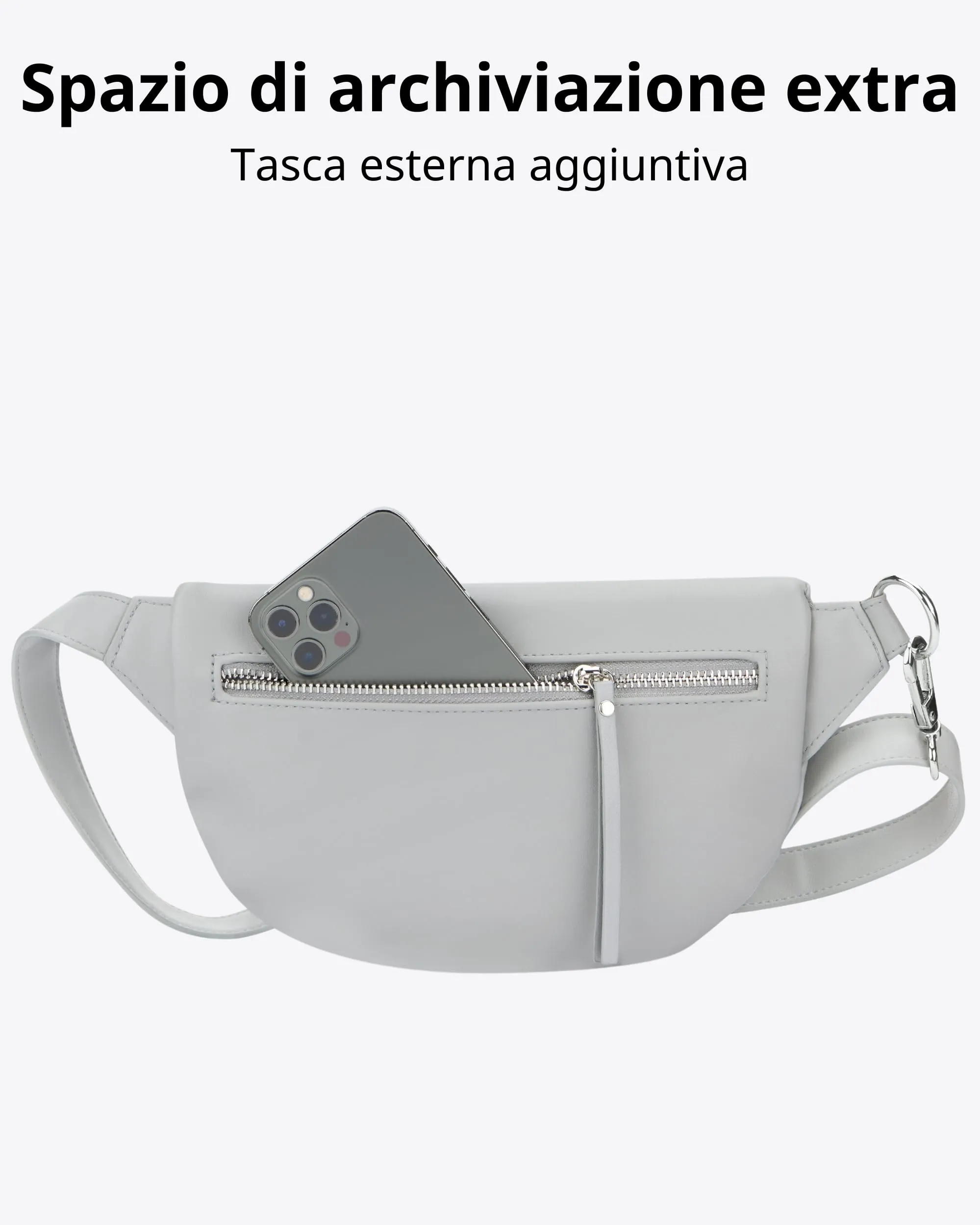 Expatrié Alice Small Marsupio Donna in Pelle Vegana, Grigio - immagine 6