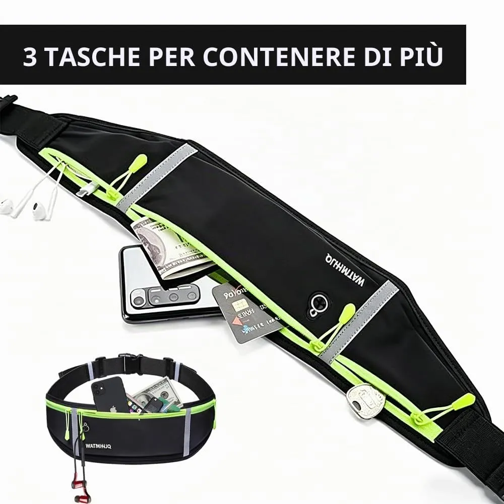WATMHHJQ Marsupio da Corsa Impermeabile a 3 Tasche per Cellulare, Nero - immagine 2