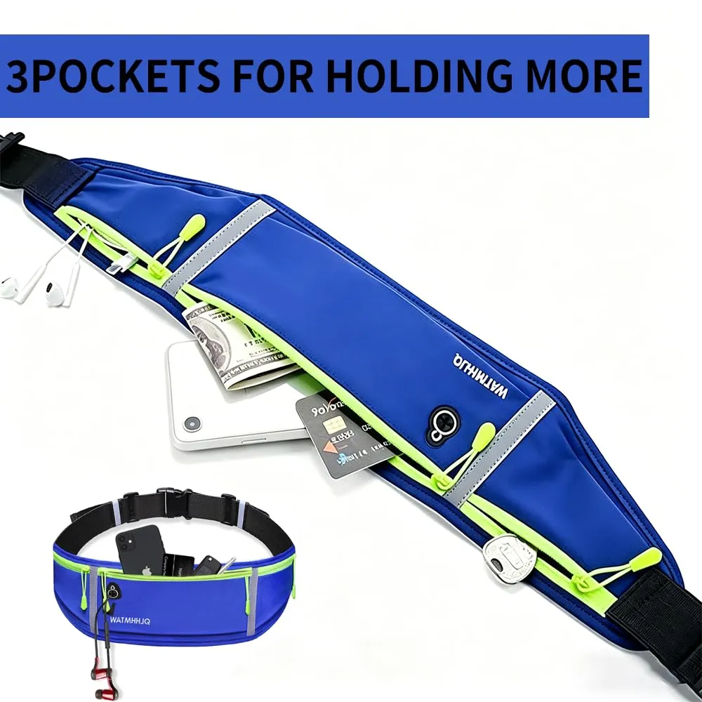 WATMHHJQ Marsupio da Corsa Impermeabile a 3 Tasche per Cellulare, Blu - immagine 2