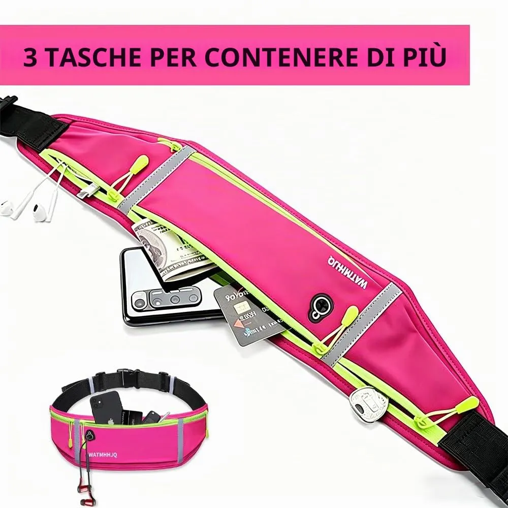 WATMHHJQ Marsupio da Corsa Impermeabile a 3 Tasche per Cellulare, Rosa - immagine 2
