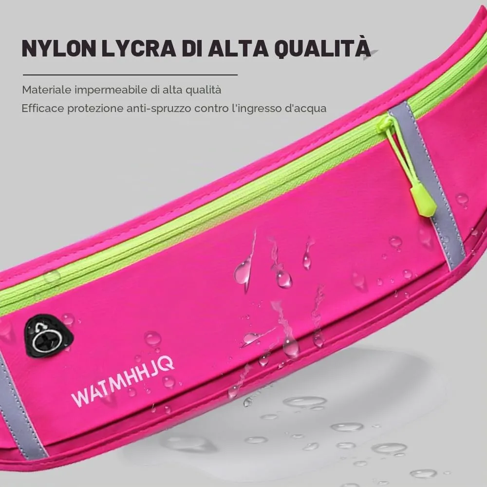 WATMHHJQ Marsupio da Corsa Impermeabile a 3 Tasche per Cellulare, Rosa - immagine 3