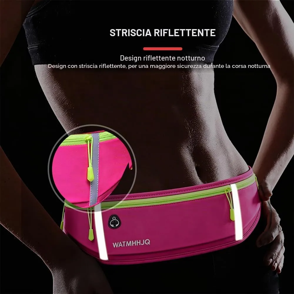WATMHHJQ Marsupio da Corsa Impermeabile a 3 Tasche per Cellulare, Rosa - immagine 4
