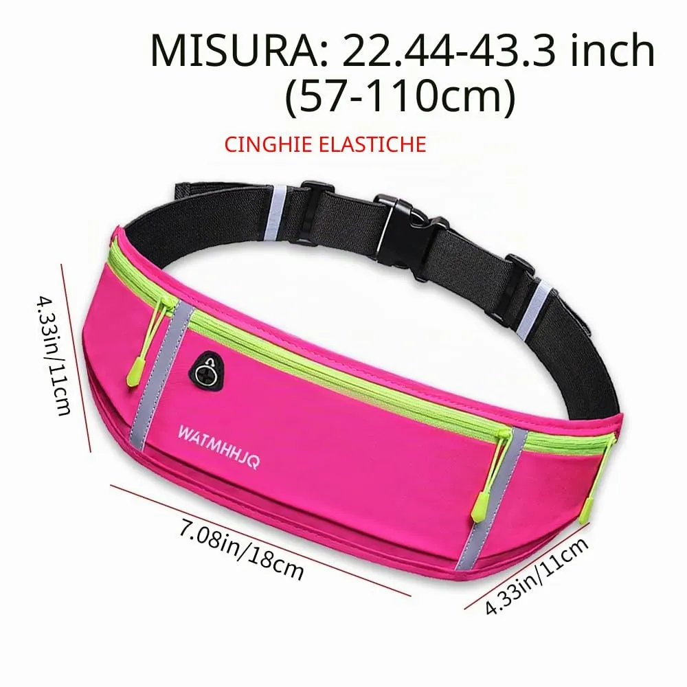 WATMHHJQ Marsupio da Corsa Impermeabile a 3 Tasche per Cellulare, Rosa - immagine 6