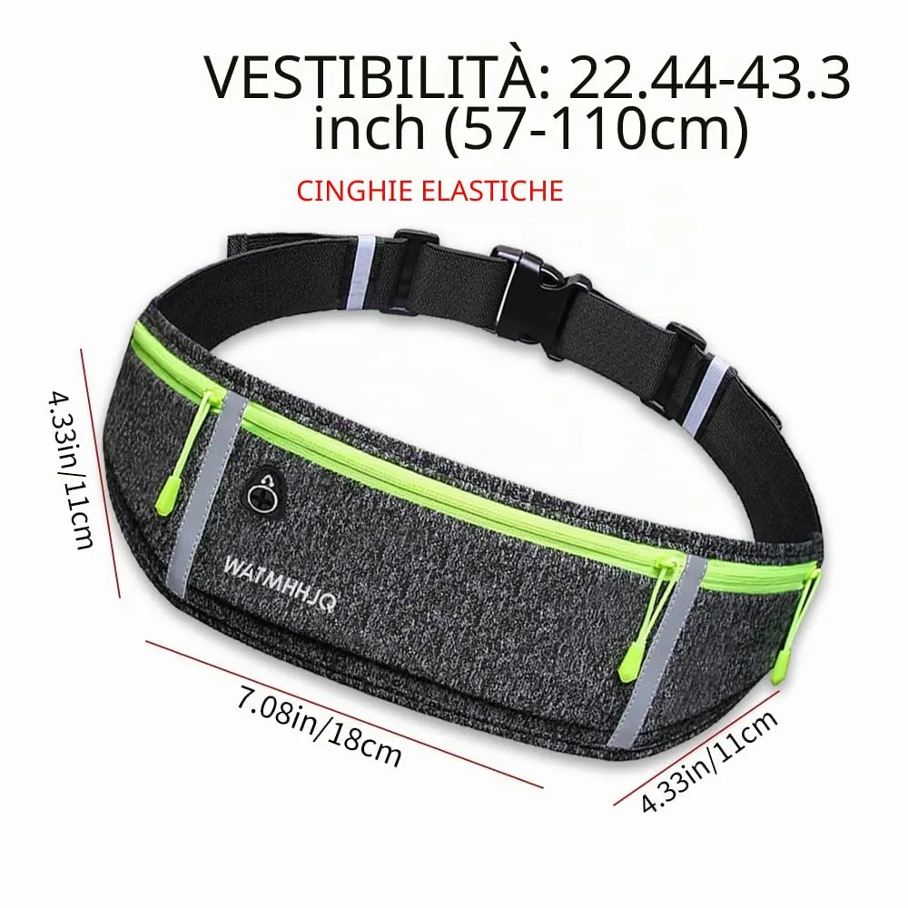 WATMHHJQ Marsupio da Corsa Impermeabile a 3 Tasche, Nero+Grigio - immagine 4
