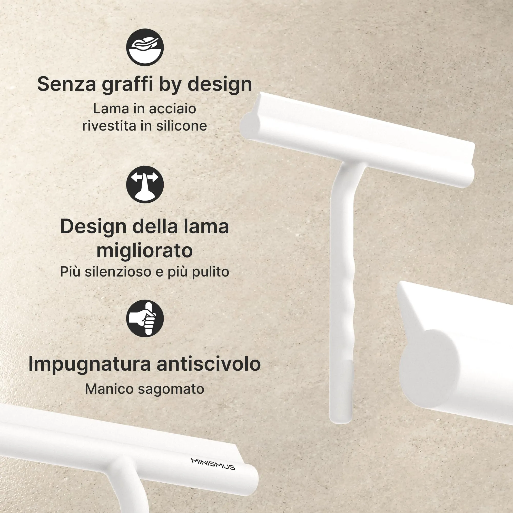Minismus Tergivetro in Silicone per Doccia, Vetri, Specchi e Finestre con Supporto, 21 cm, Bianco - immagine 4
