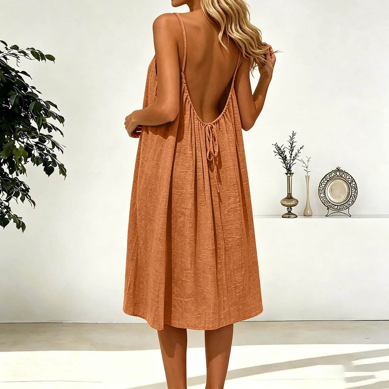 Generico Vestito Lungo Estivo Donna Senza Maniche, Oro - immagine 2