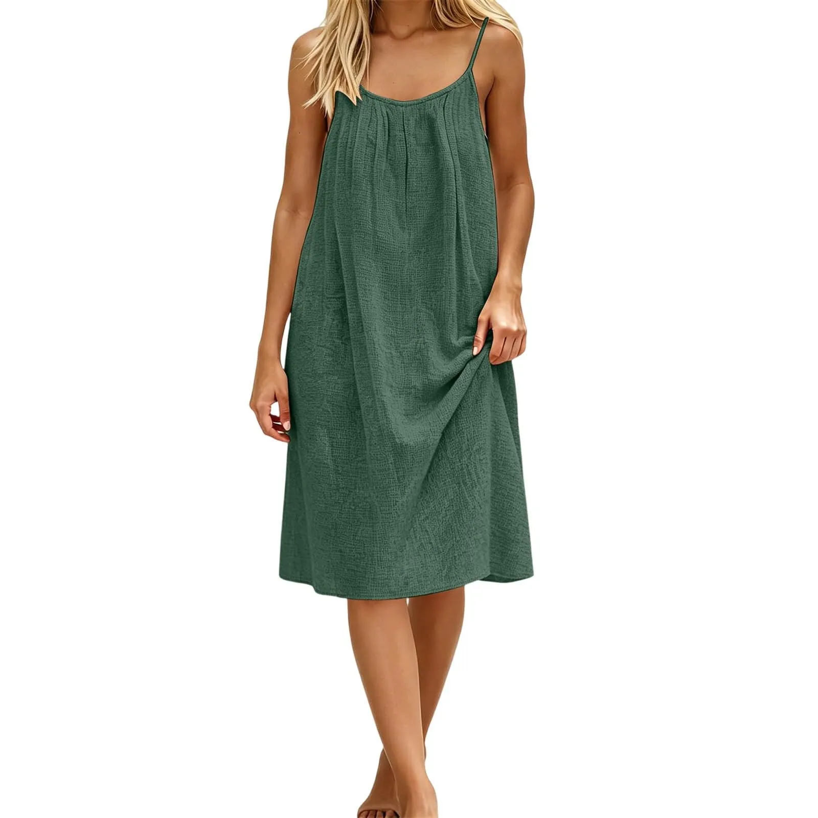 Generico Vestito Lungo Estivo Donna Senza Maniche, Verde Scuro - immagine 5