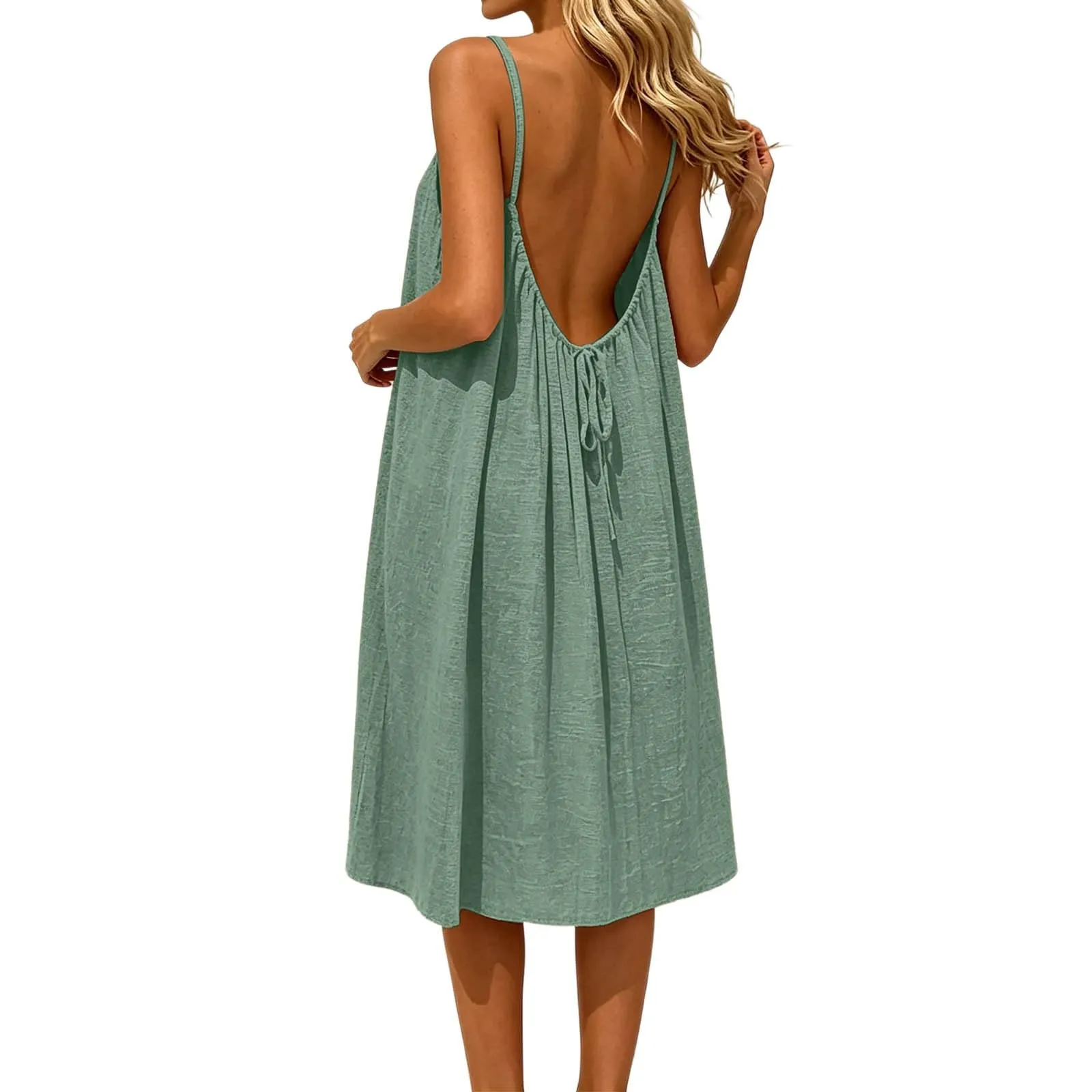 Generico Vestito Lungo Estivo Donna Senza Maniche, Verde Militare - immagine 6