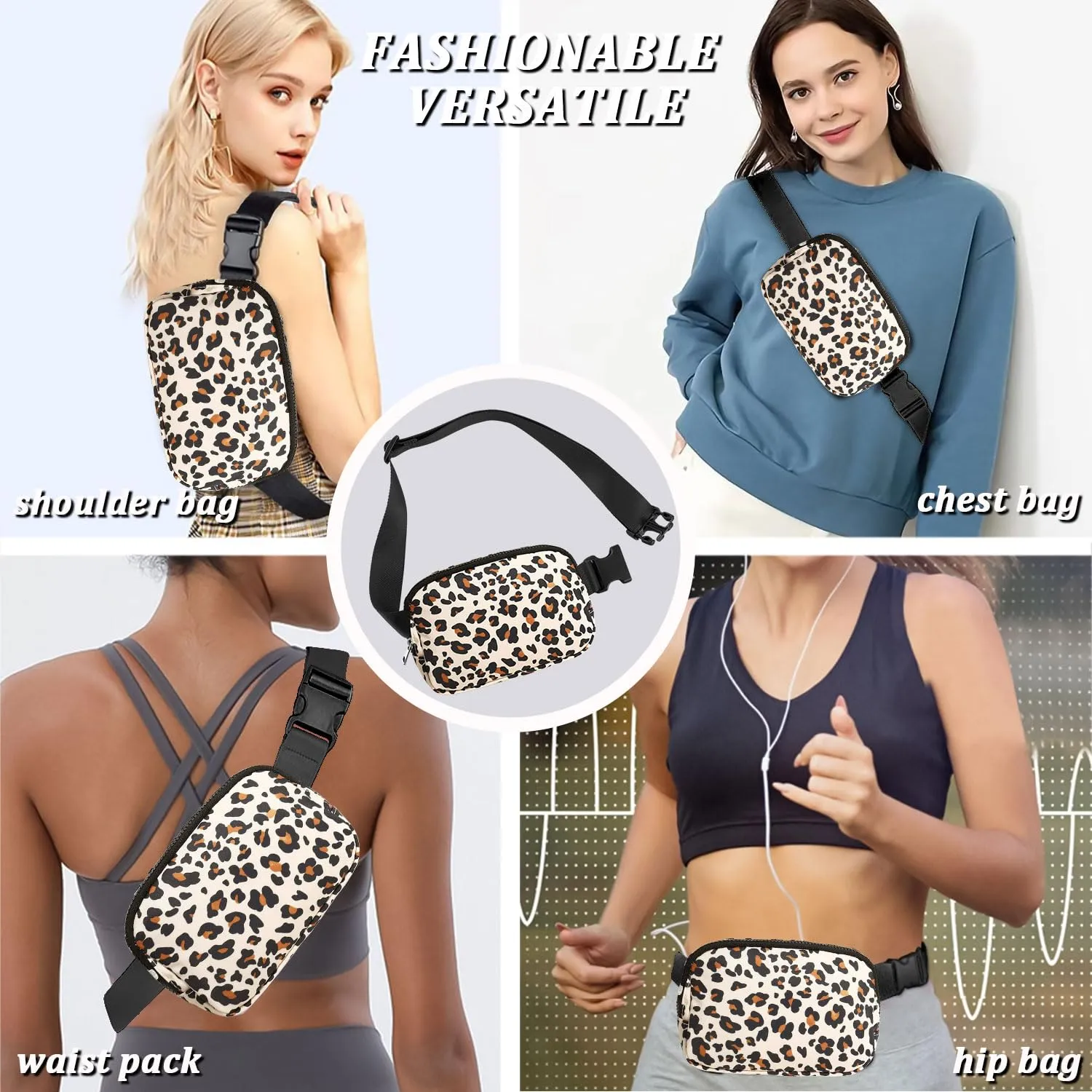 Favuit Mini Marsupio da Donna a Tracolla, Stampa Leopardata, Taglia Unica - immagine 4