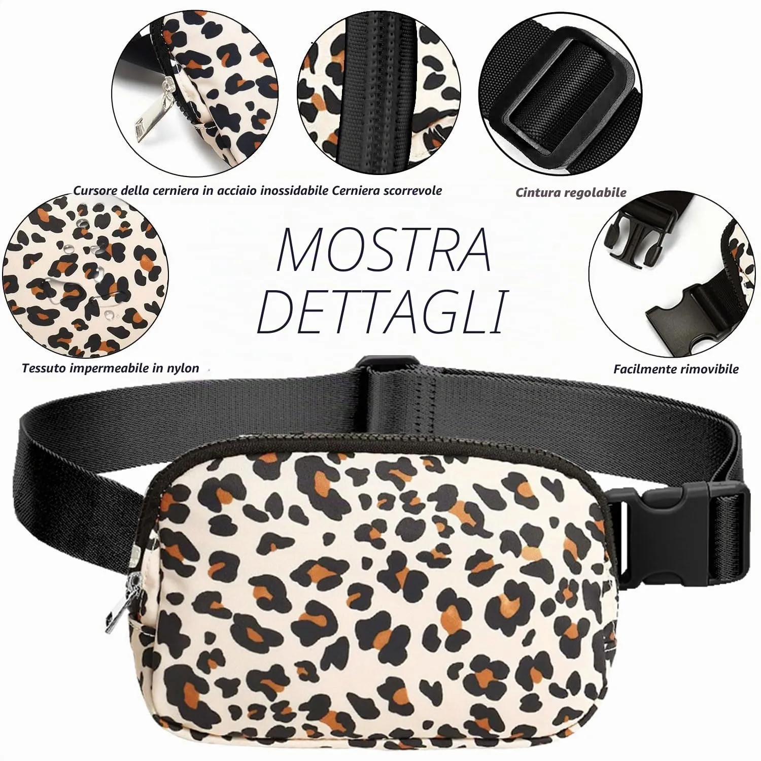 Favuit Mini Marsupio da Donna a Tracolla, Stampa Leopardata, Taglia Unica - immagine 5