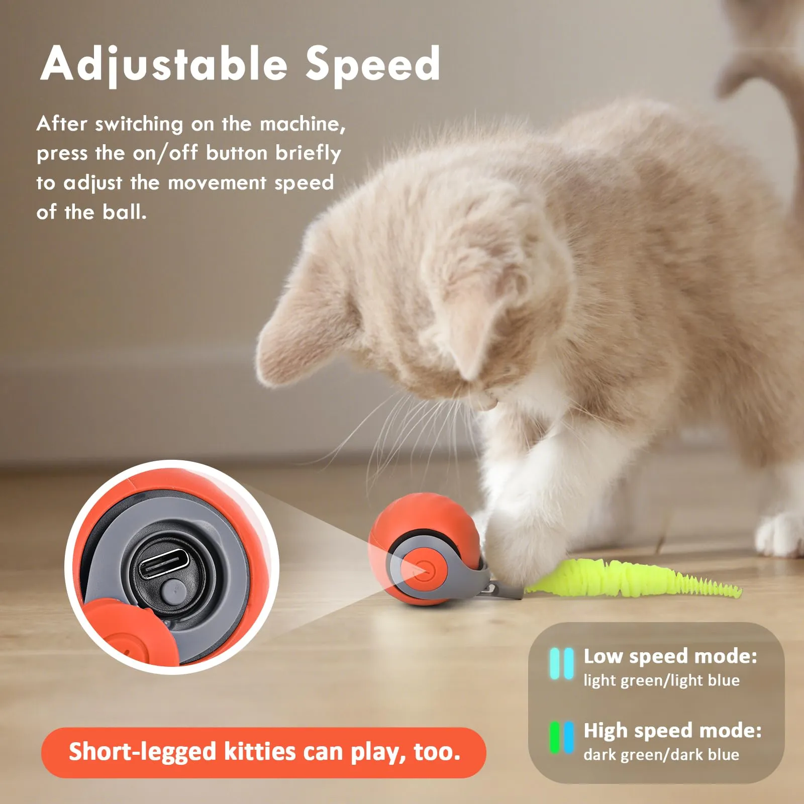 Gerbala Palla Giocattolo Interattiva Elettrica per Gatti e Cani, Rotolante Automatica con Sensore Ostacoli (Arancione) - immagine 2