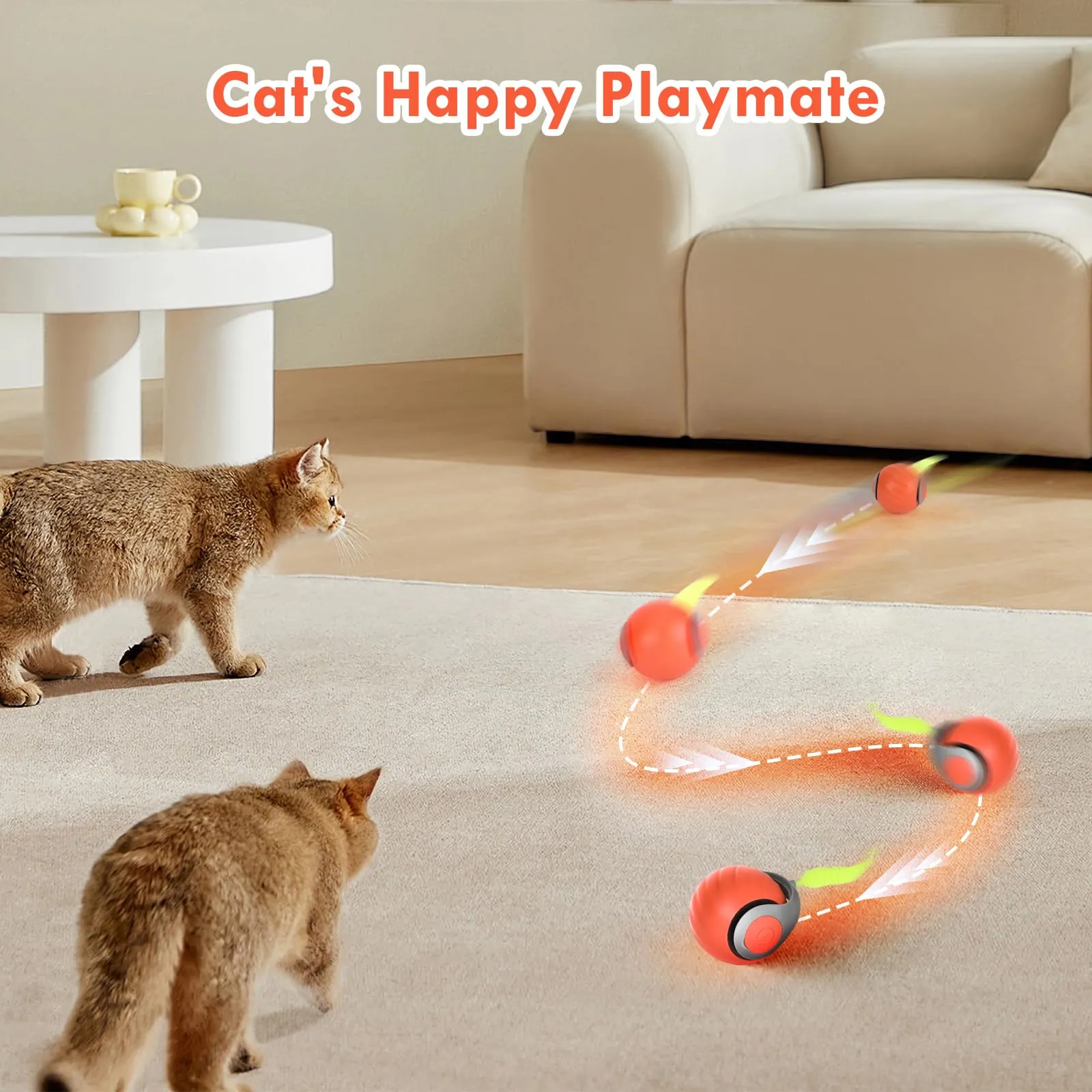 Gerbala Palla Giocattolo Interattiva Elettrica per Gatti e Cani, Rotolante Automatica con Sensore Ostacoli (Arancione) - immagine 3