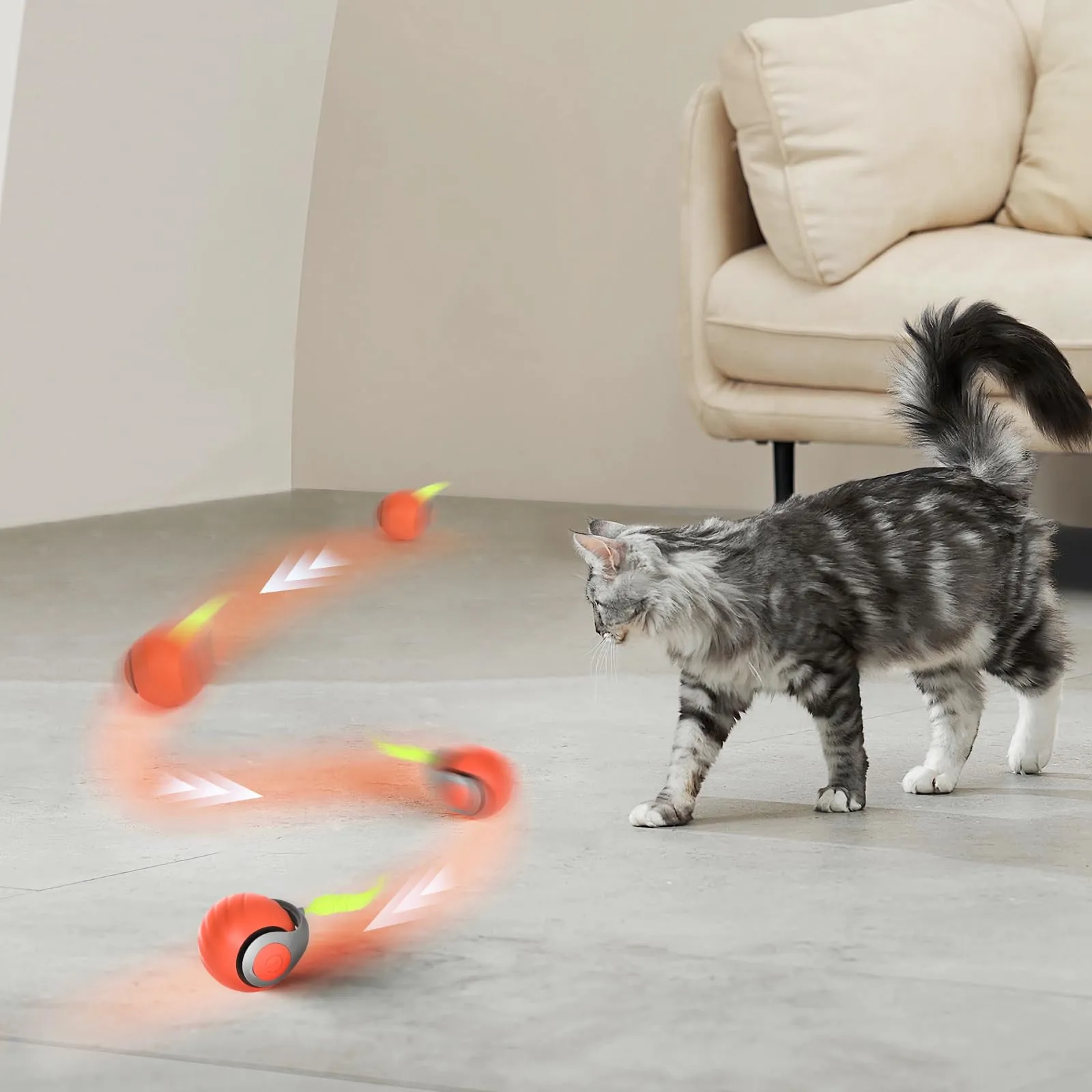 Gerbala Palla Giocattolo Interattiva Elettrica per Gatti e Cani, Rotolante Automatica con Sensore Ostacoli (Arancione) - immagine 5