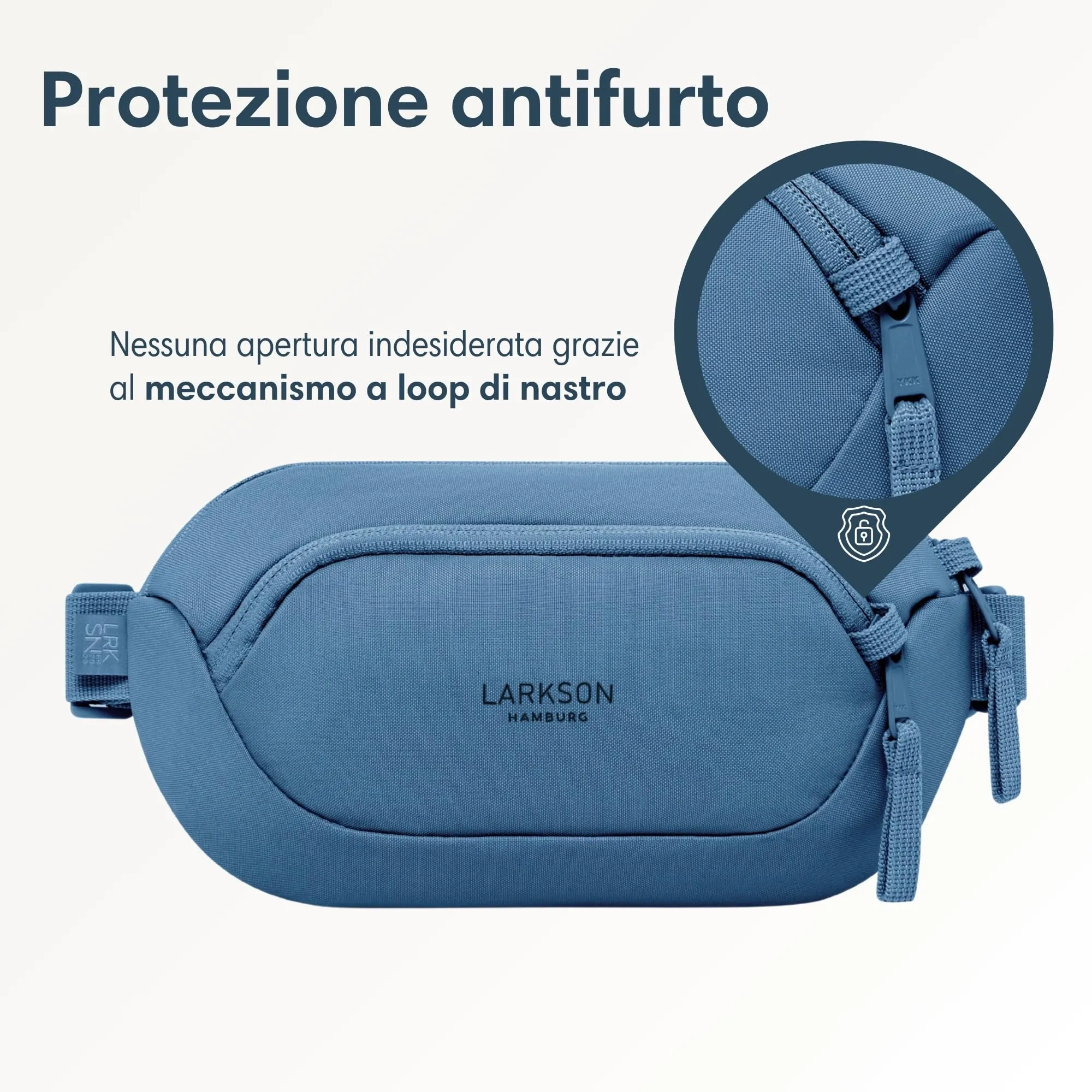 Larkson Helge Marsupio Borsa a Tracolla Blu con Blocco RFID e Passanti Antifurto - immagine 4