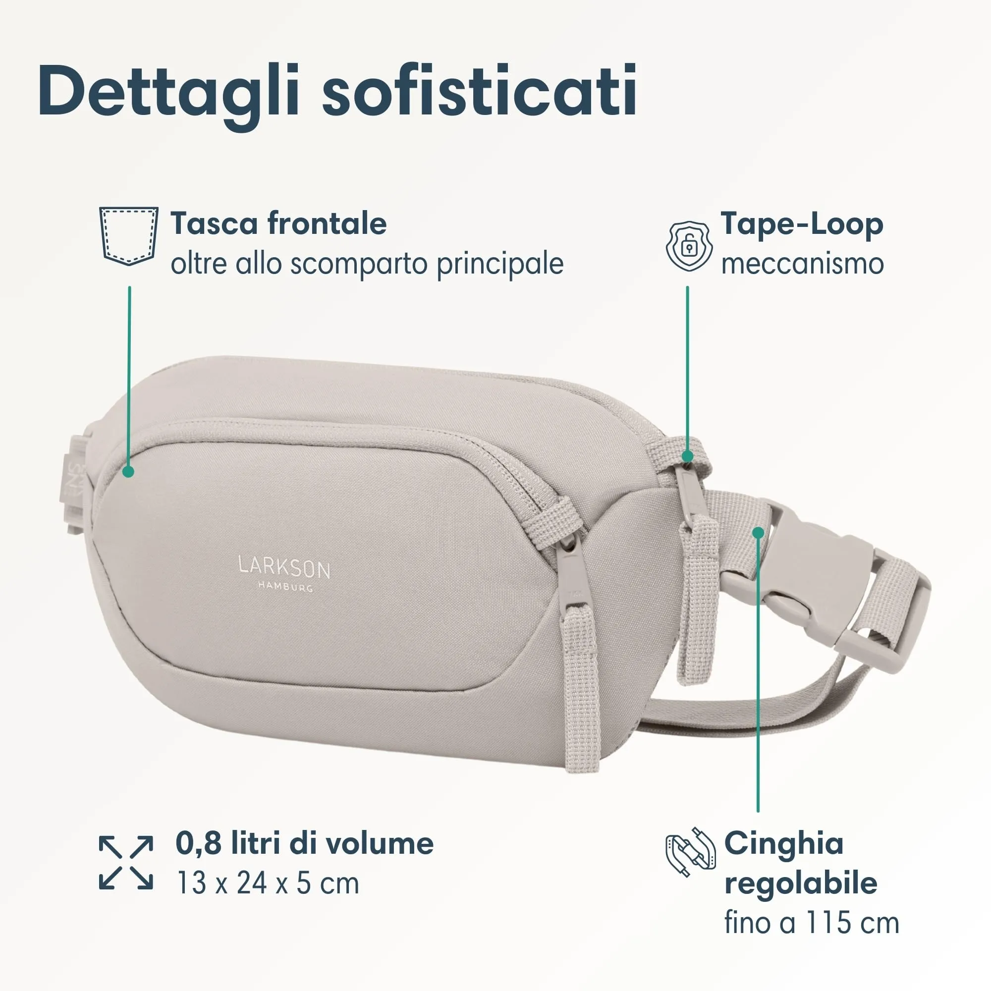 Larkson Helge Borsa da Petto Beige - Marsupio a Tracolla con Blocco RFID e Passanti Antifurto - immagine 3