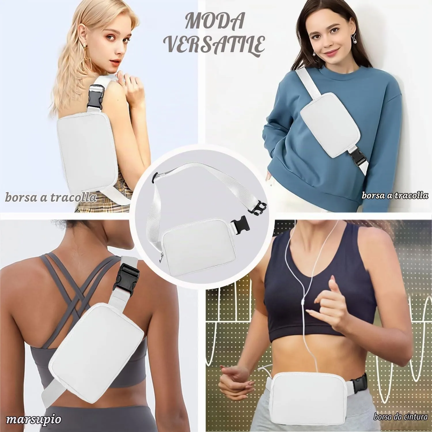 Favuit Mini Marsupio a Tracolla, Bianco, Taglia Unica - immagine 4