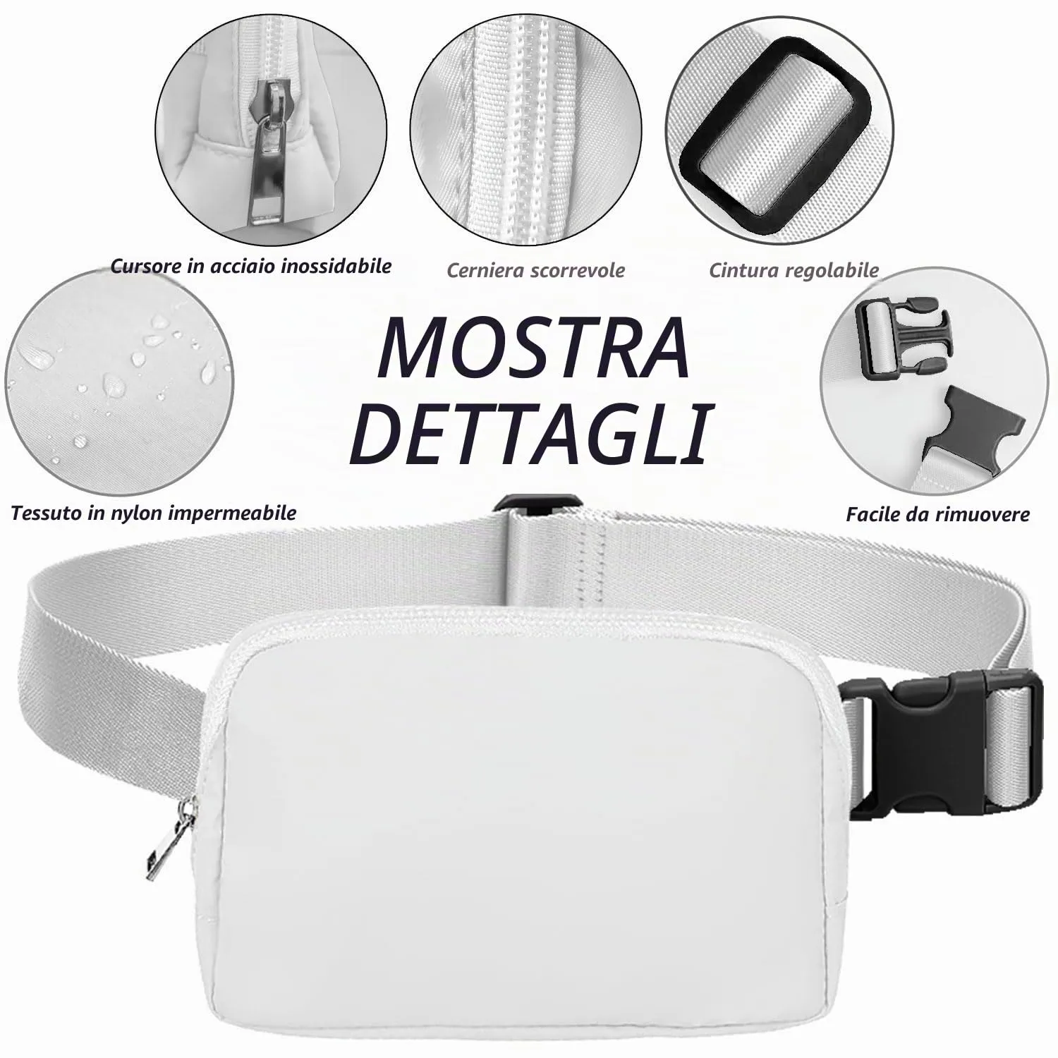 Favuit Mini Marsupio a Tracolla, Bianco, Taglia Unica - immagine 5