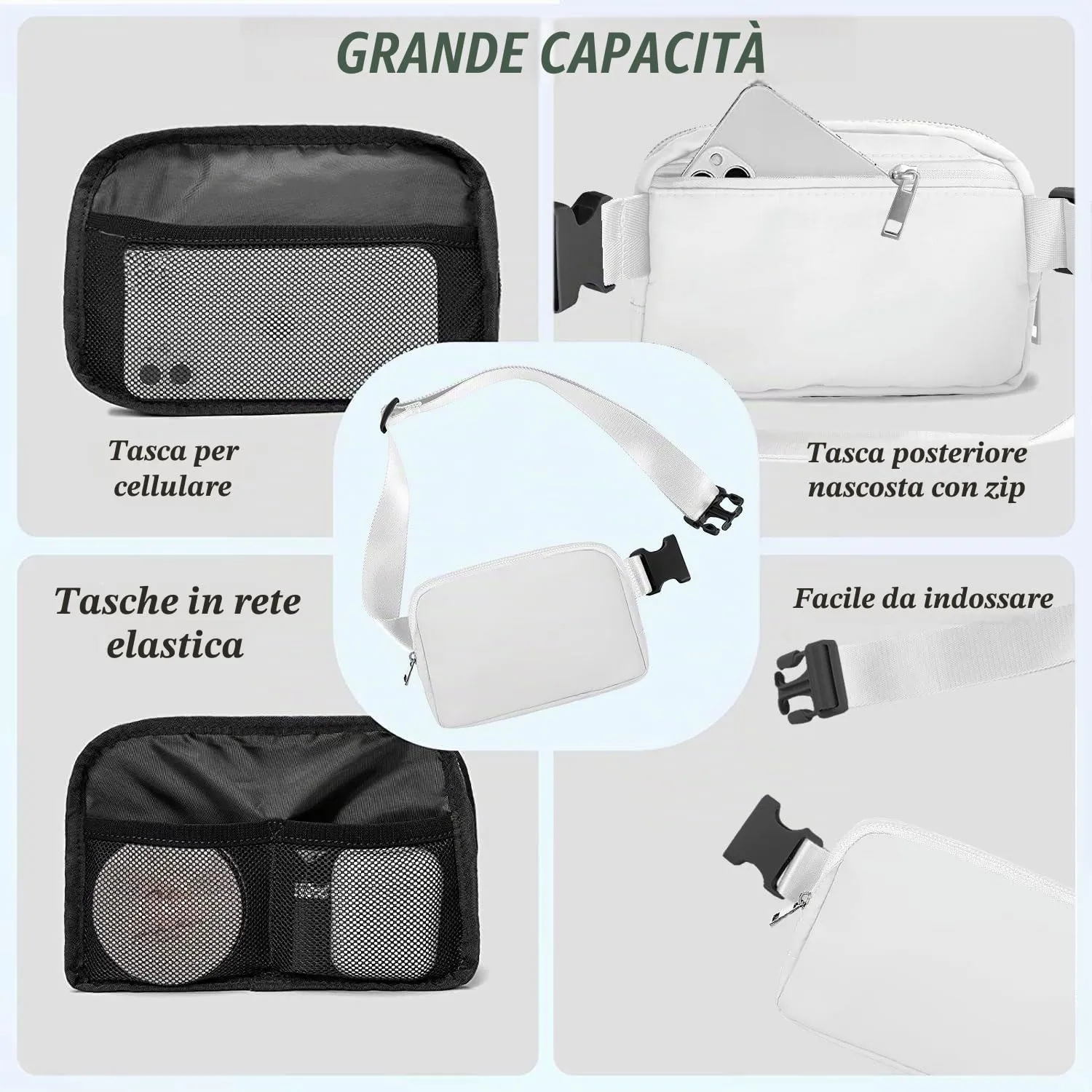 Favuit Mini Marsupio a Tracolla, Bianco, Taglia Unica - immagine 6