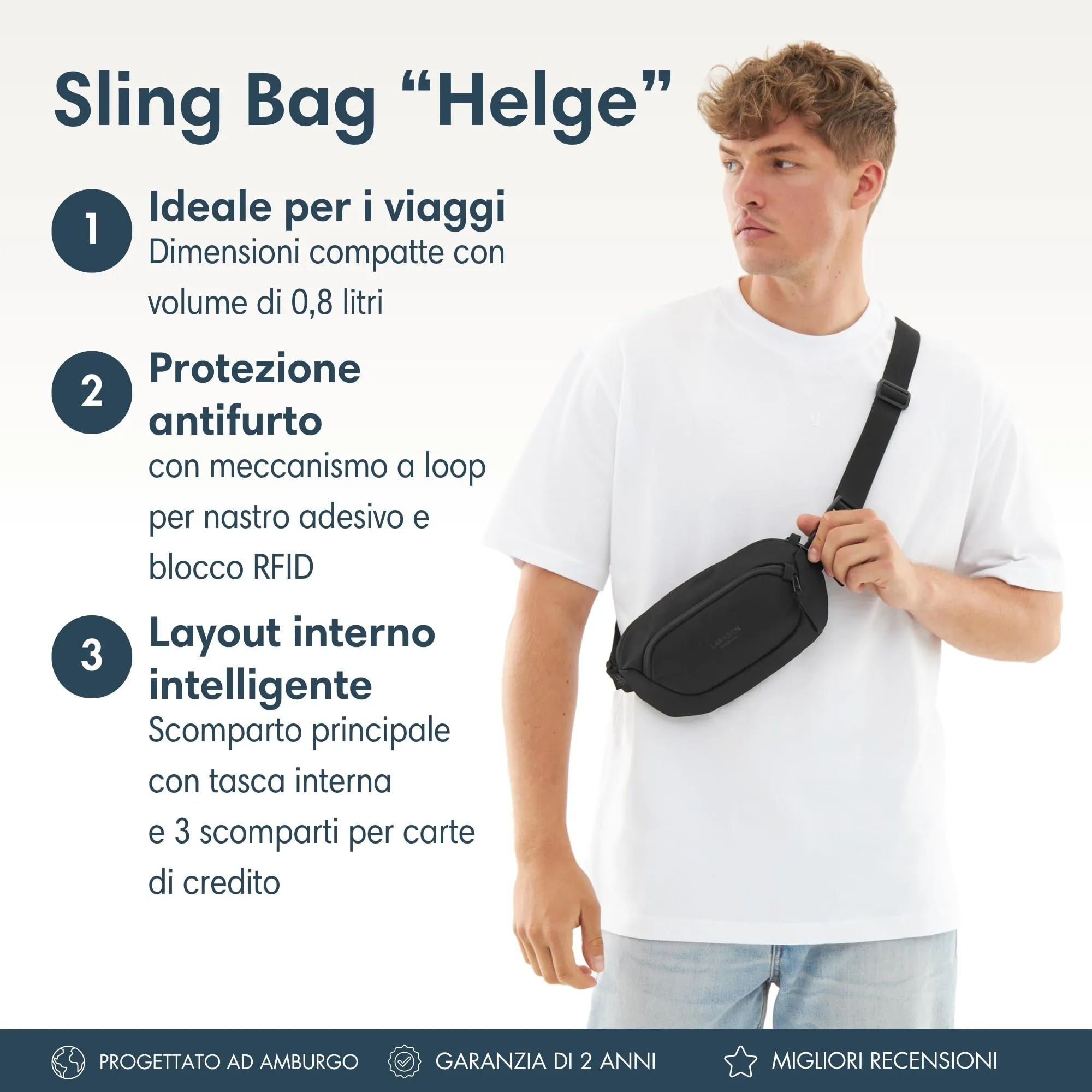 Larkson Helge Borsa da Petto Unisex Rosso - Marsupio a Tracolla con Blocco RFID e Antifurto - immagine 2