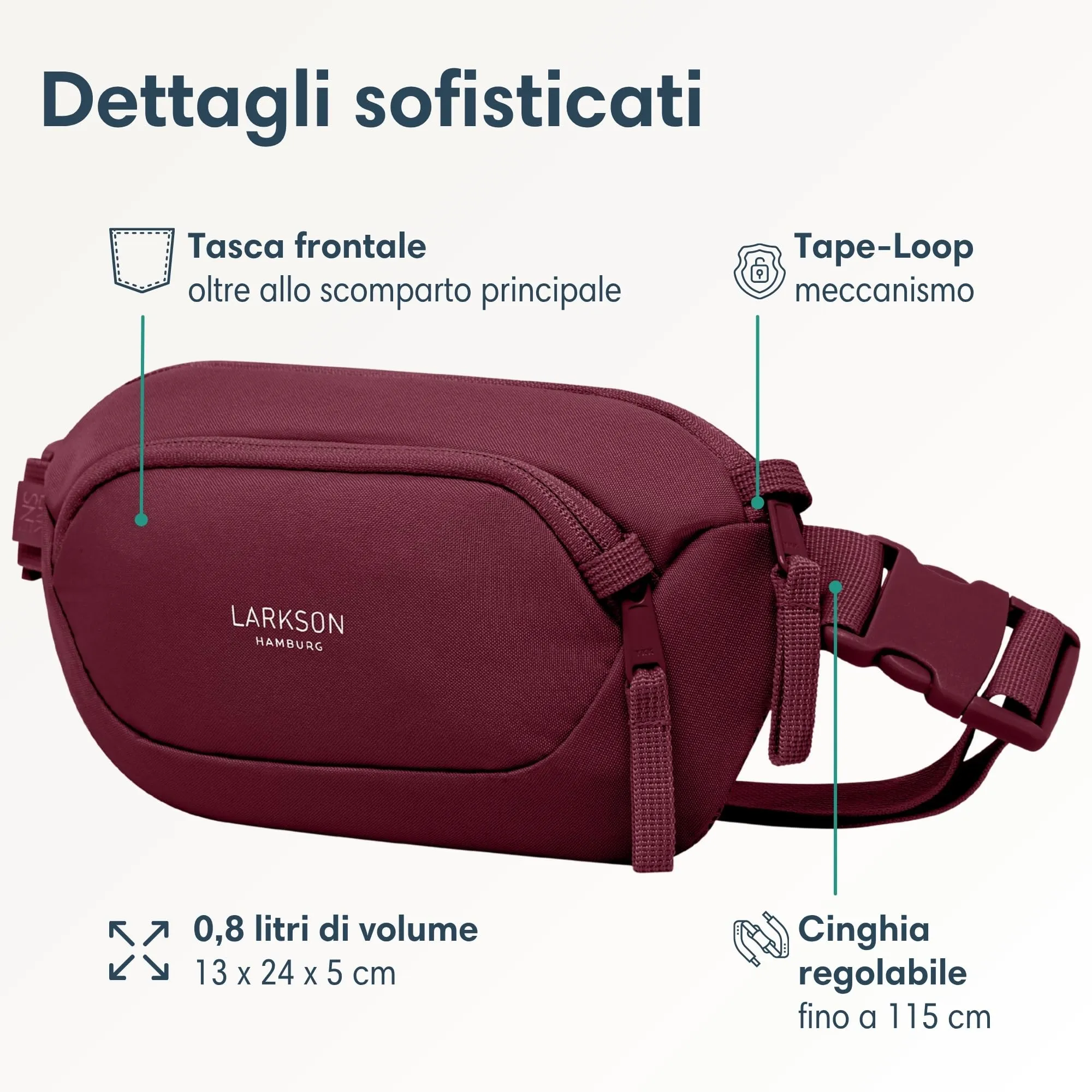 Larkson Helge Borsa da Petto Unisex Rosso - Marsupio a Tracolla con Blocco RFID e Antifurto - immagine 3
