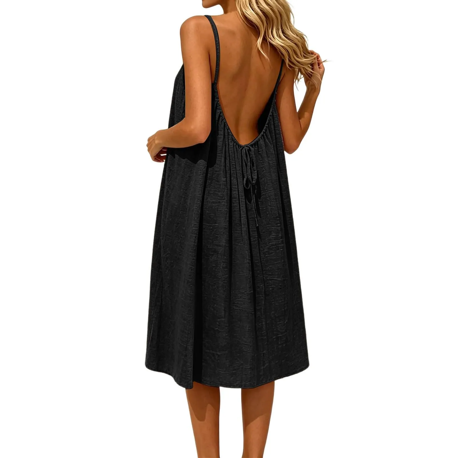 Generico Vestito Lungo Estivo Donna Senza Maniche, Nero - immagine 5