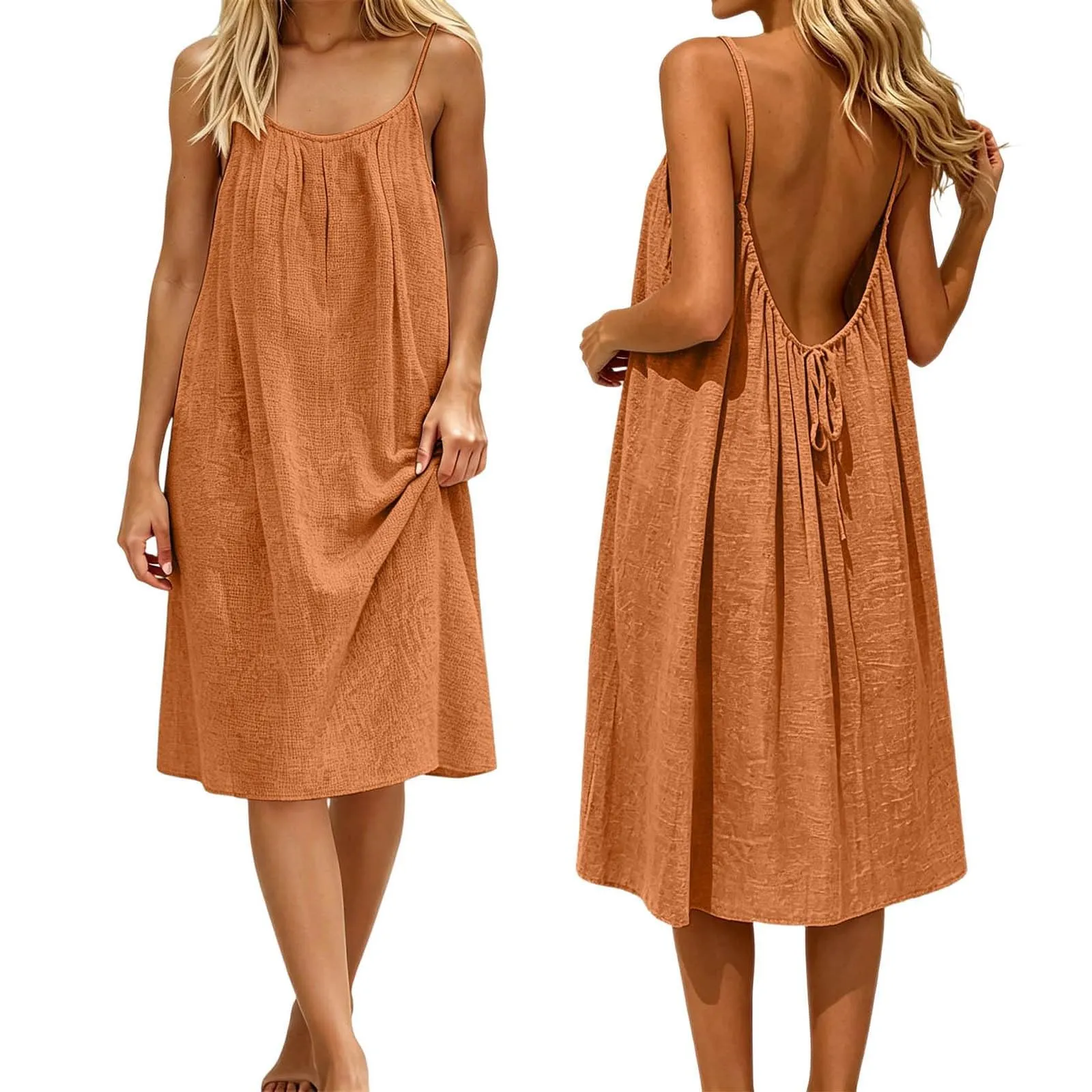 Generico Vestito Lungo Estivo Donna Senza Maniche, Oro - immagine 1